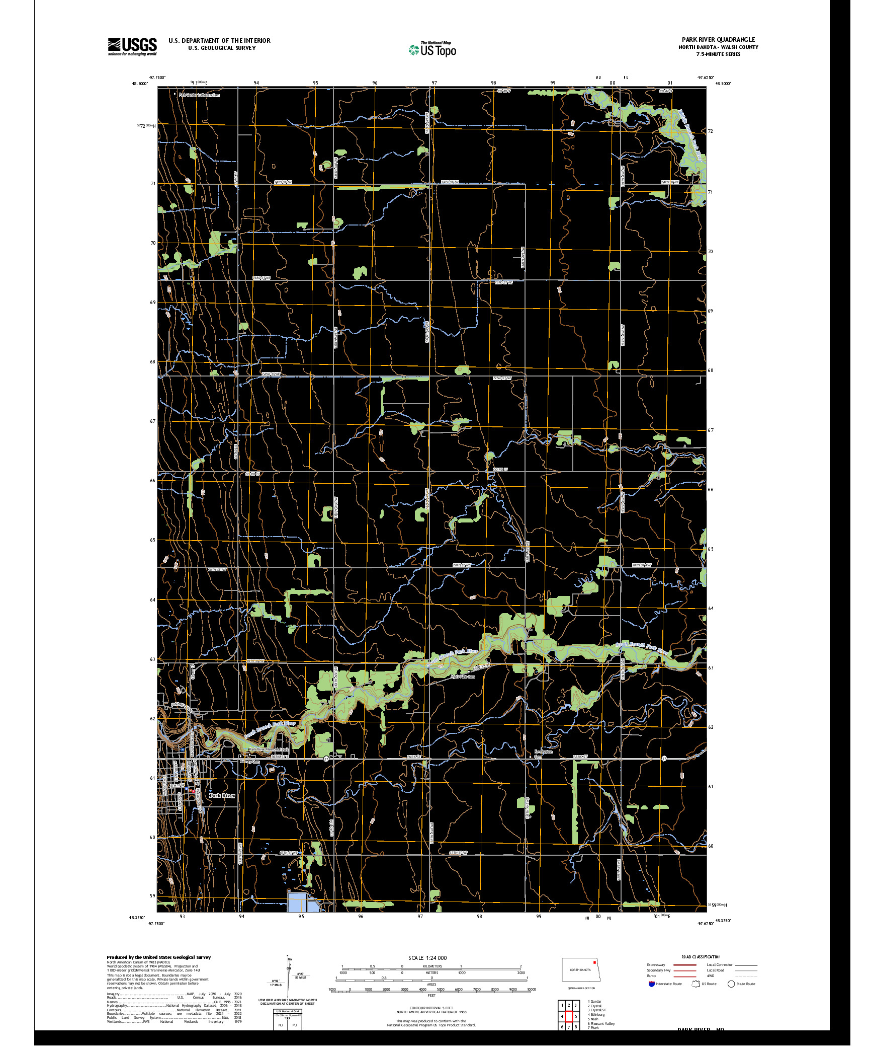 US TOPO 7.5-MINUTE MAP FOR PARK RIVER, ND