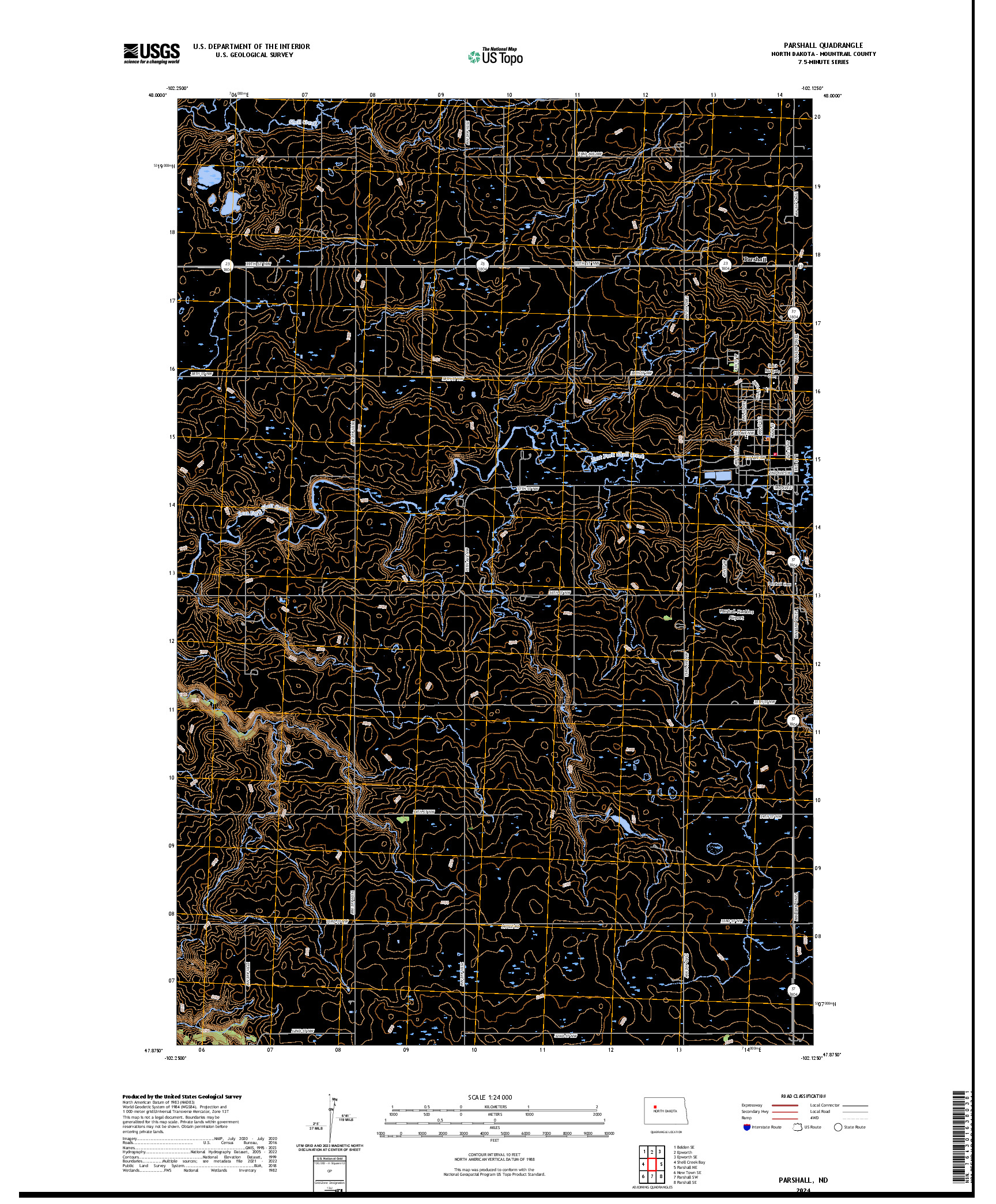 US TOPO 7.5-MINUTE MAP FOR PARSHALL, ND