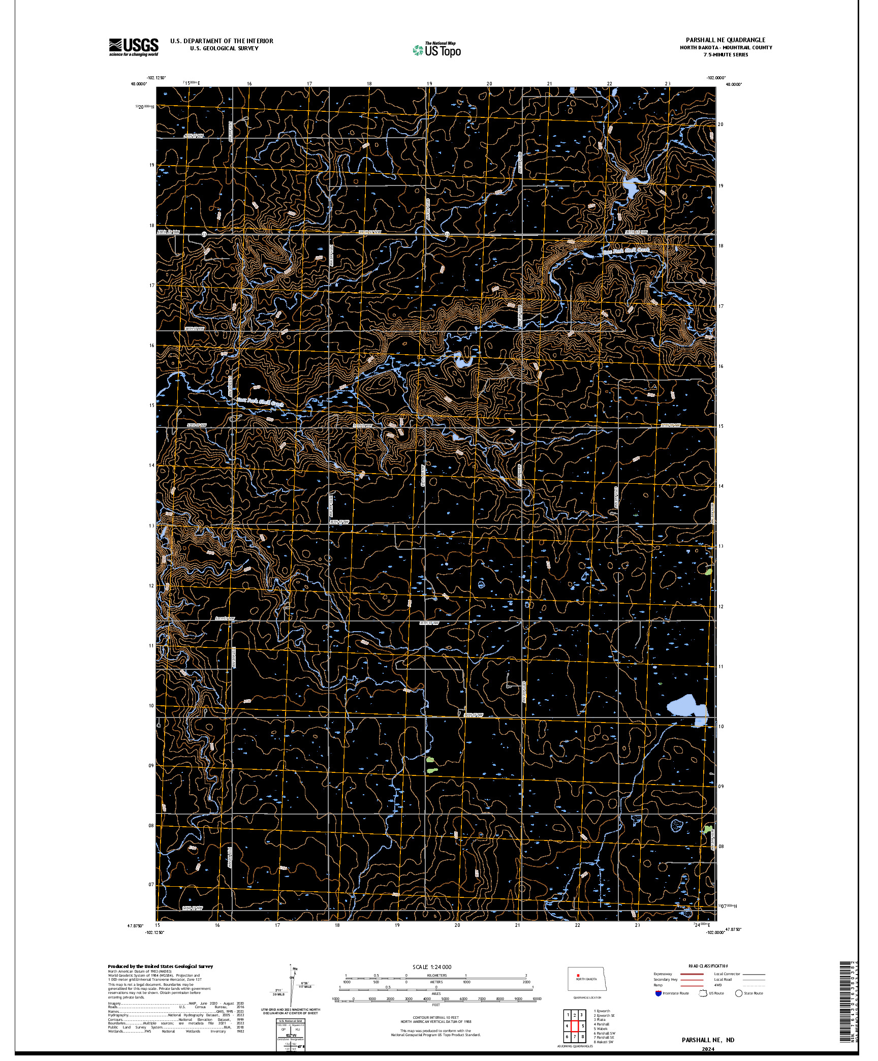 US TOPO 7.5-MINUTE MAP FOR PARSHALL NE, ND
