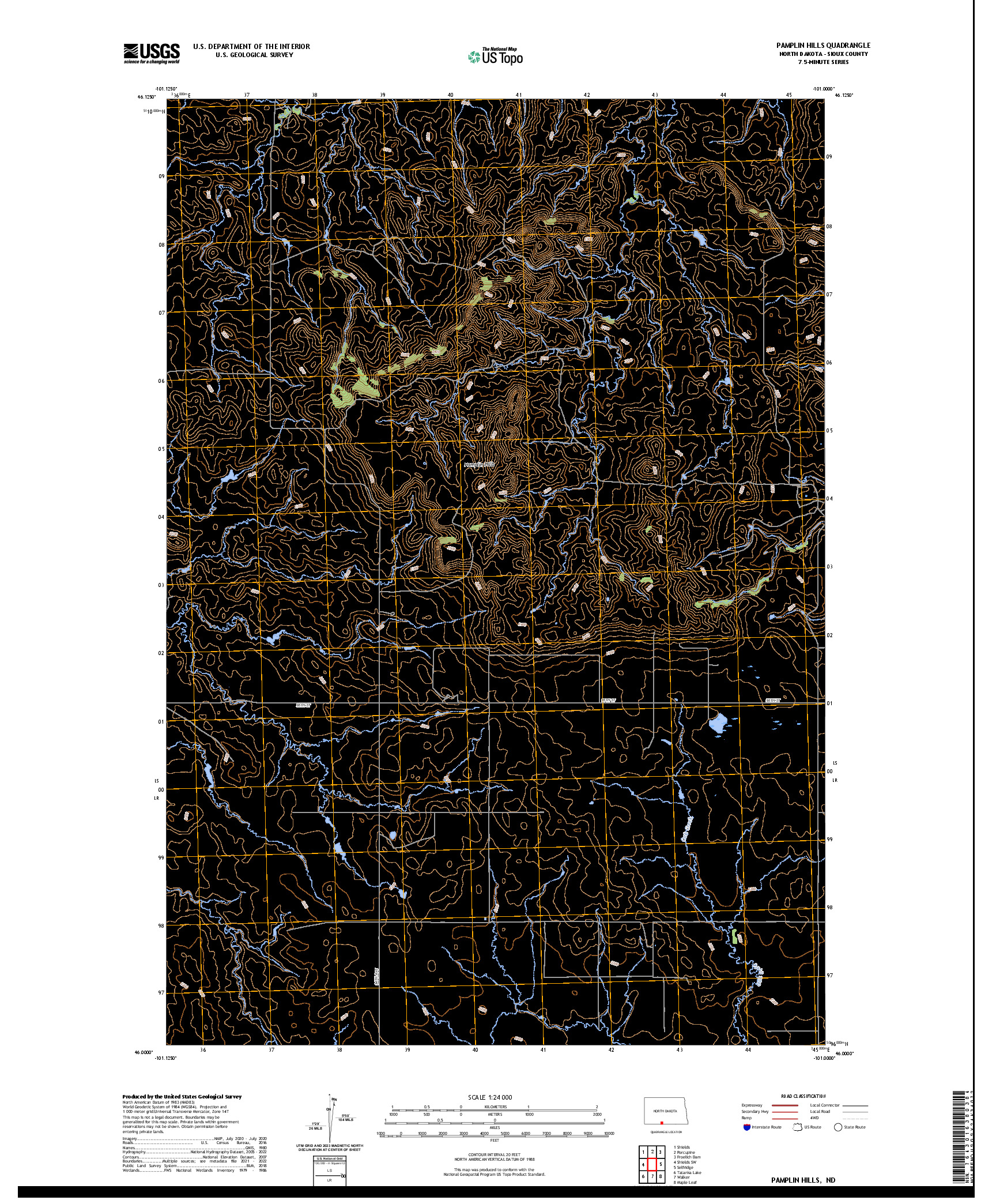 US TOPO 7.5-MINUTE MAP FOR PAMPLIN HILLS, ND