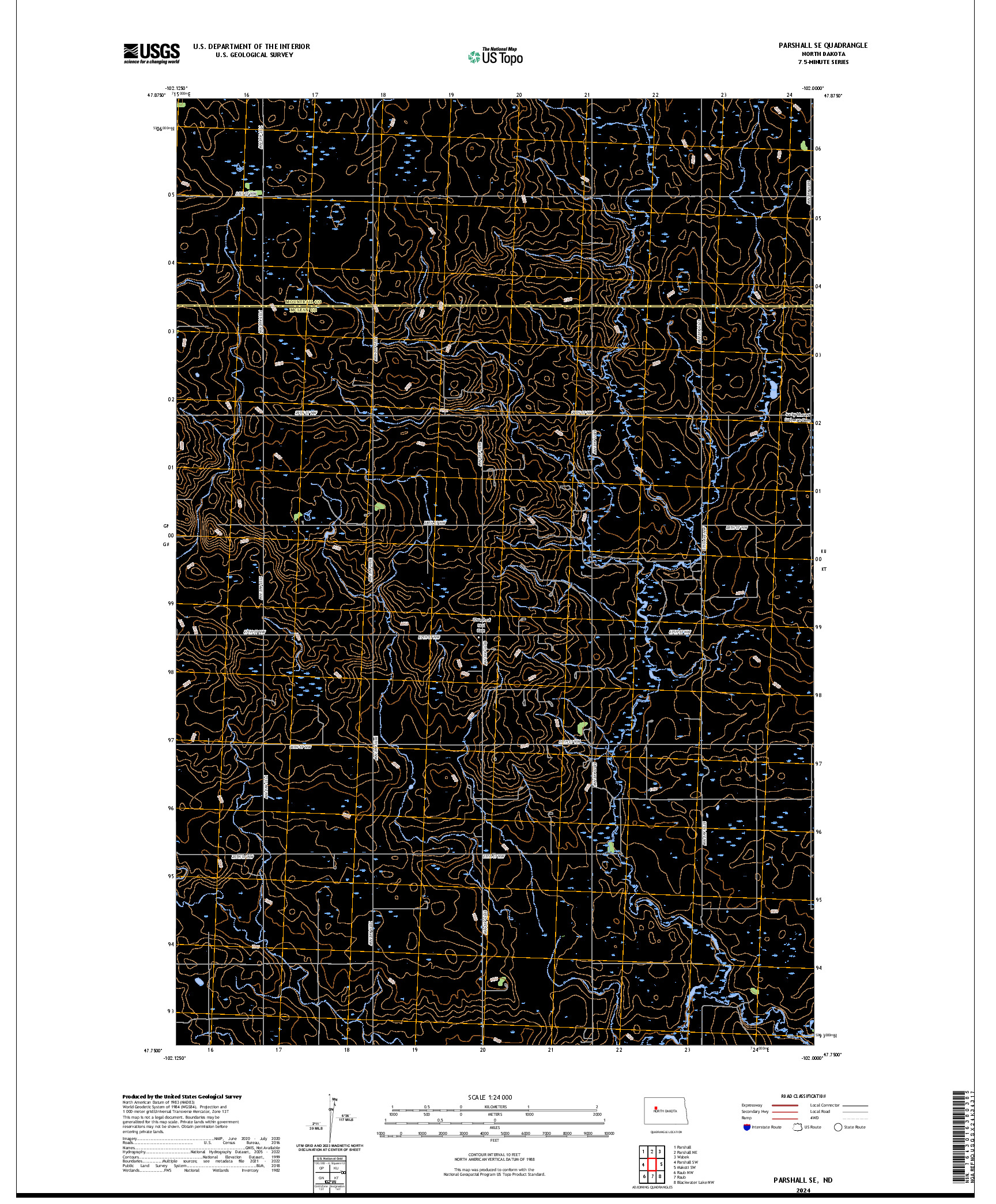 US TOPO 7.5-MINUTE MAP FOR PARSHALL SE, ND