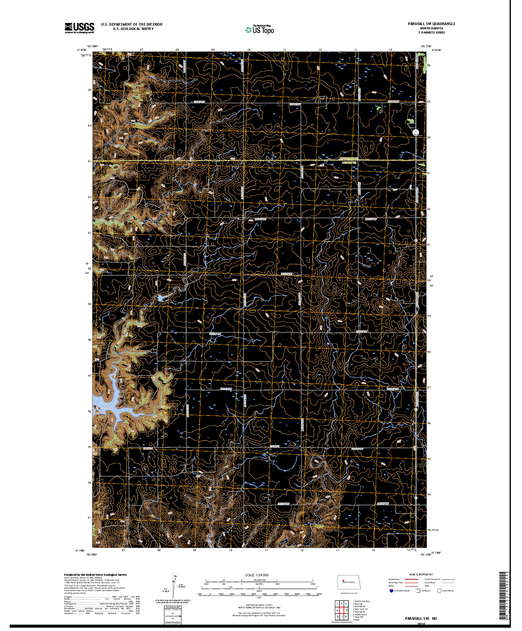 US TOPO 7.5-MINUTE MAP FOR PARSHALL SW, ND