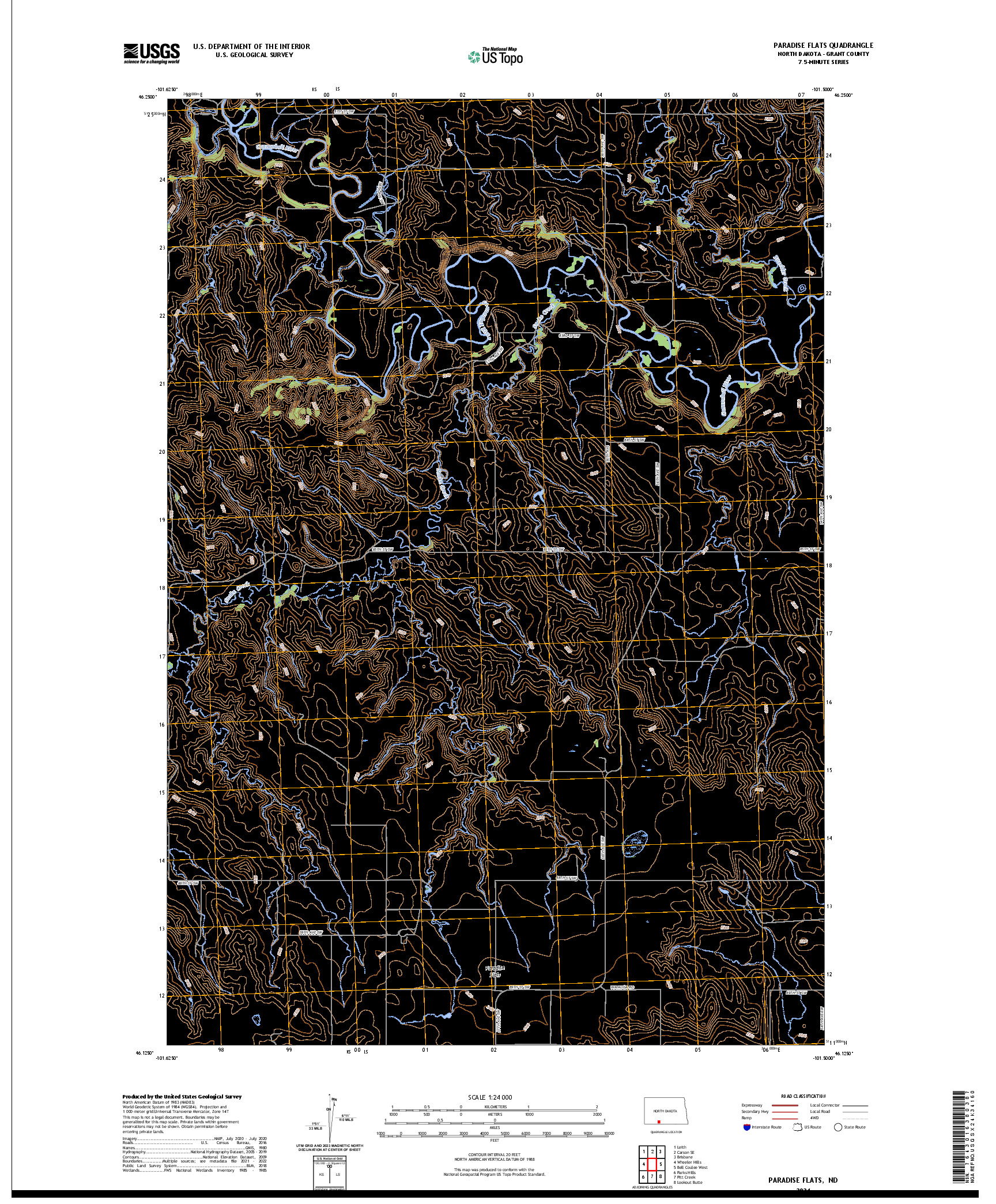 US TOPO 7.5-MINUTE MAP FOR PARADISE FLATS, ND