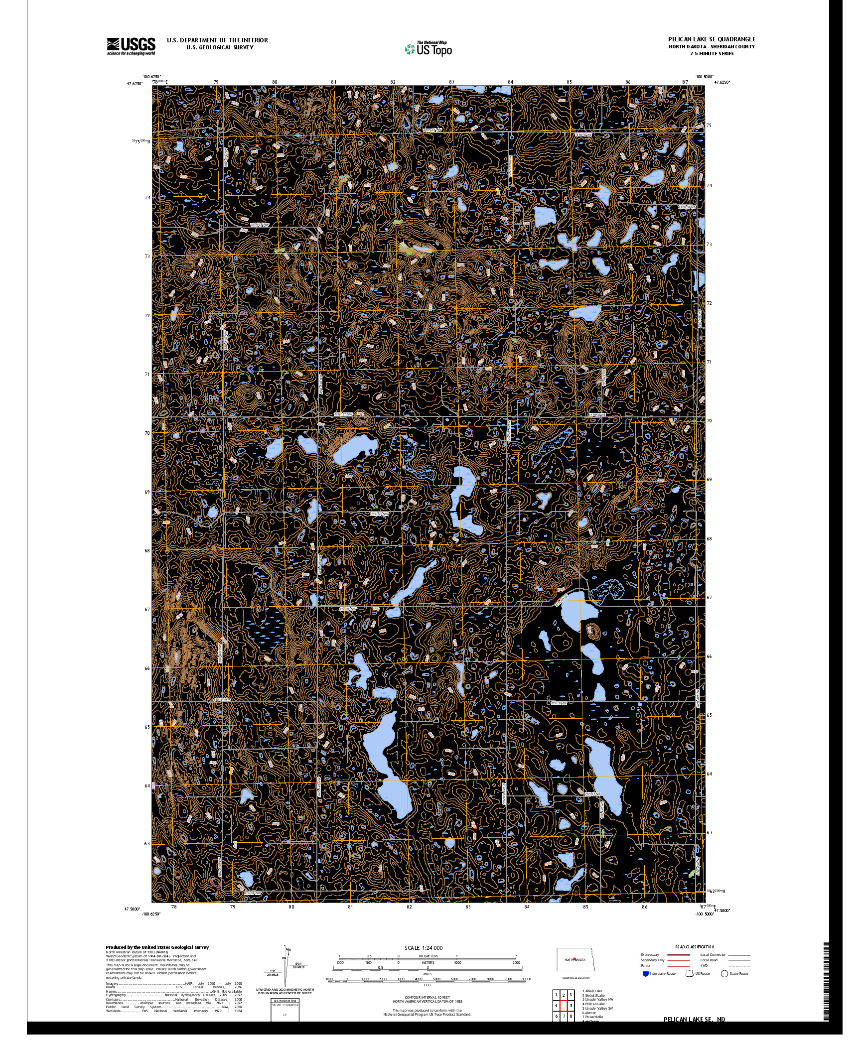 US TOPO 7.5-MINUTE MAP FOR PELICAN LAKE SE, ND