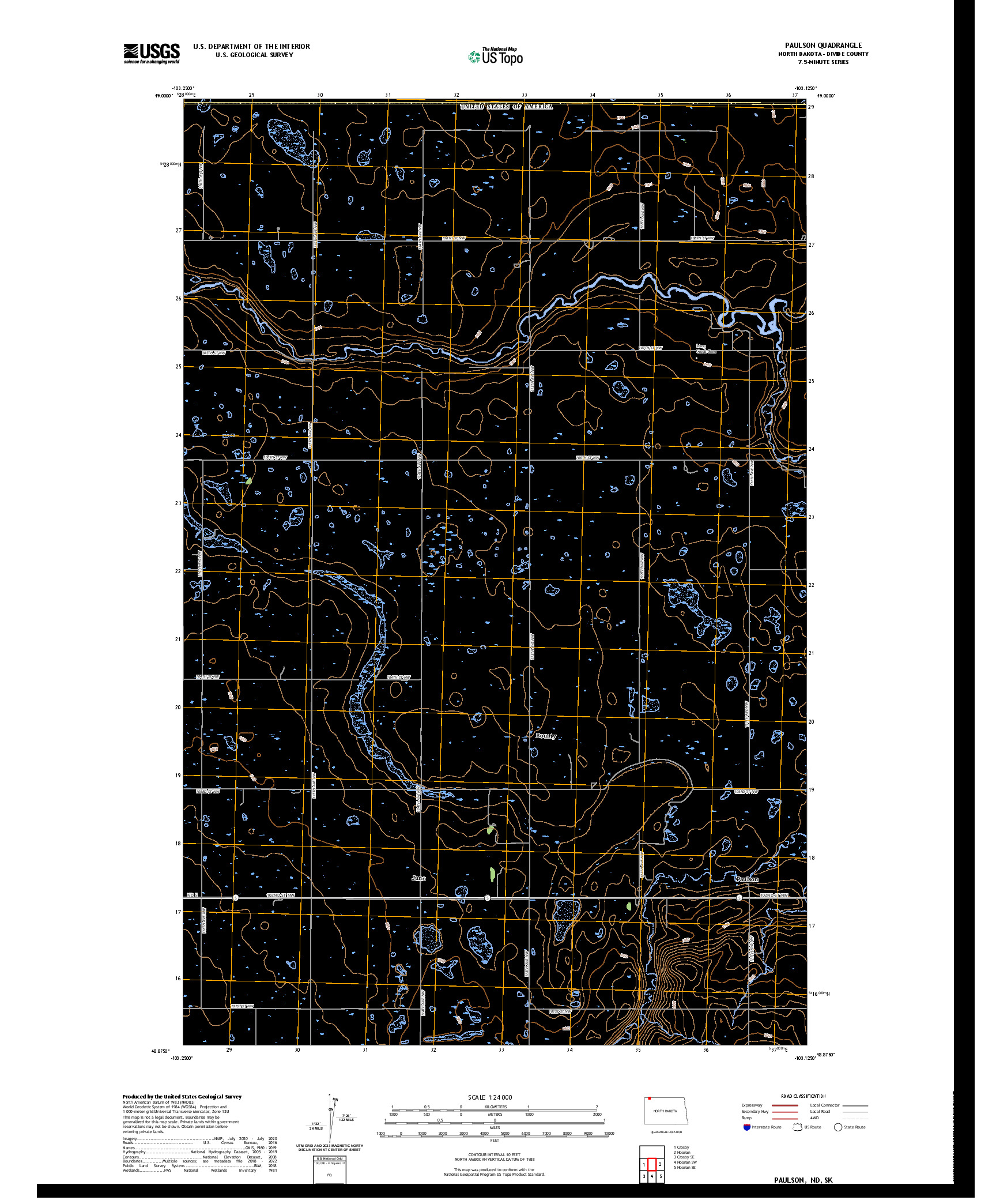 US TOPO 7.5-MINUTE MAP FOR PAULSON, ND,SK