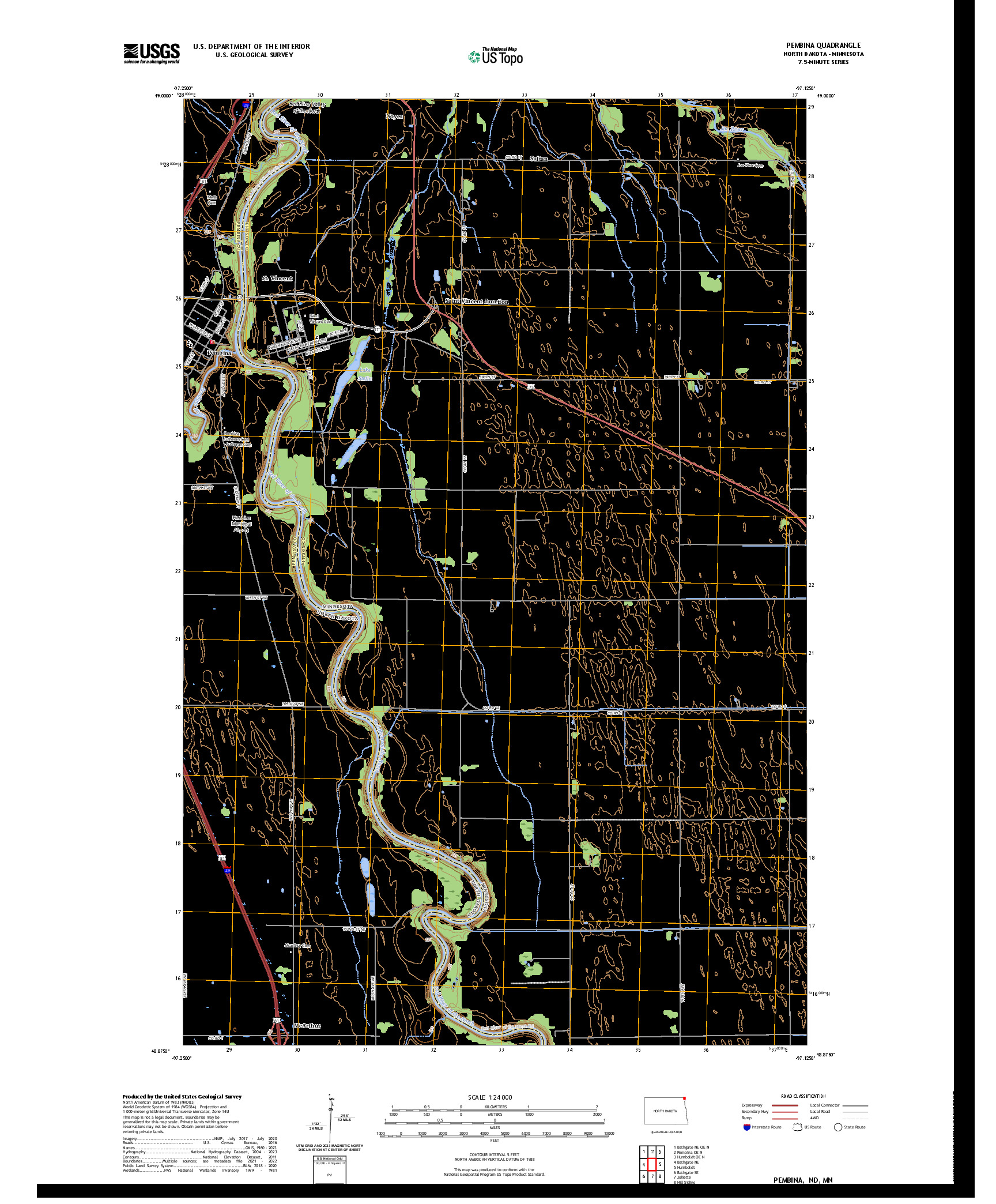 US TOPO 7.5-MINUTE MAP FOR PEMBINA, ND,MN