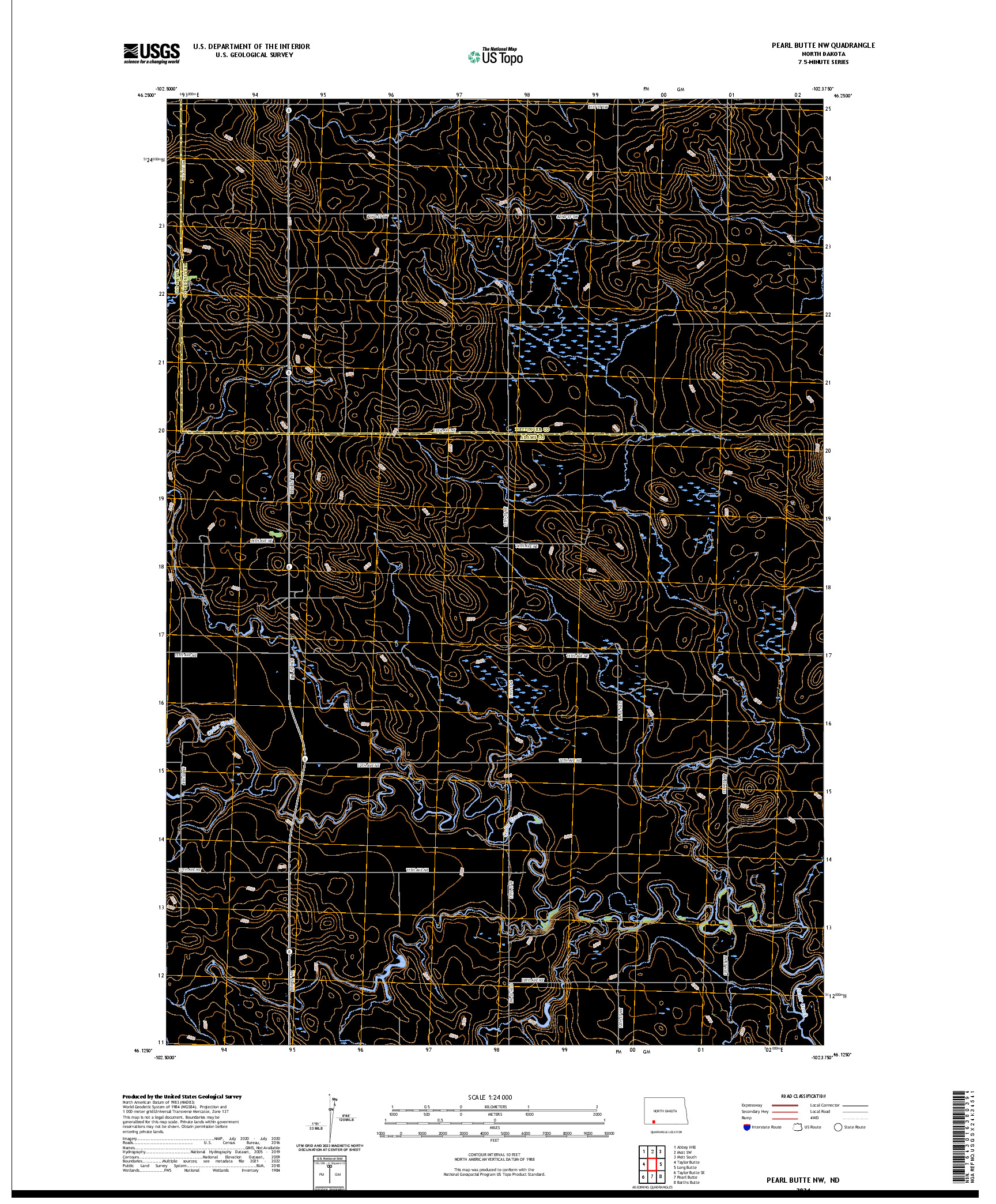 US TOPO 7.5-MINUTE MAP FOR PEARL BUTTE NW, ND