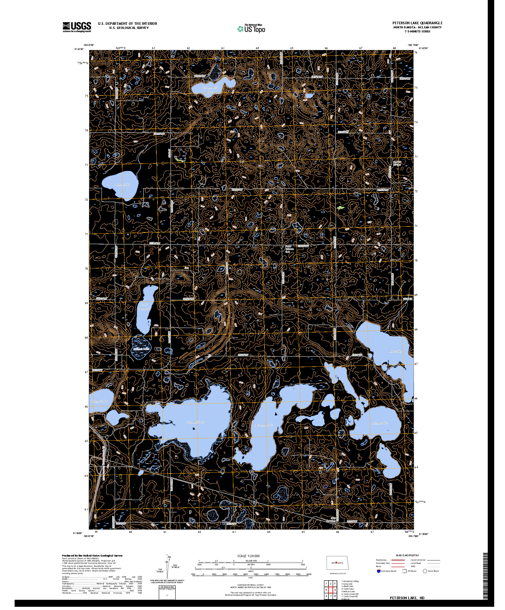 US TOPO 7.5-MINUTE MAP FOR PETERSON LAKE, ND