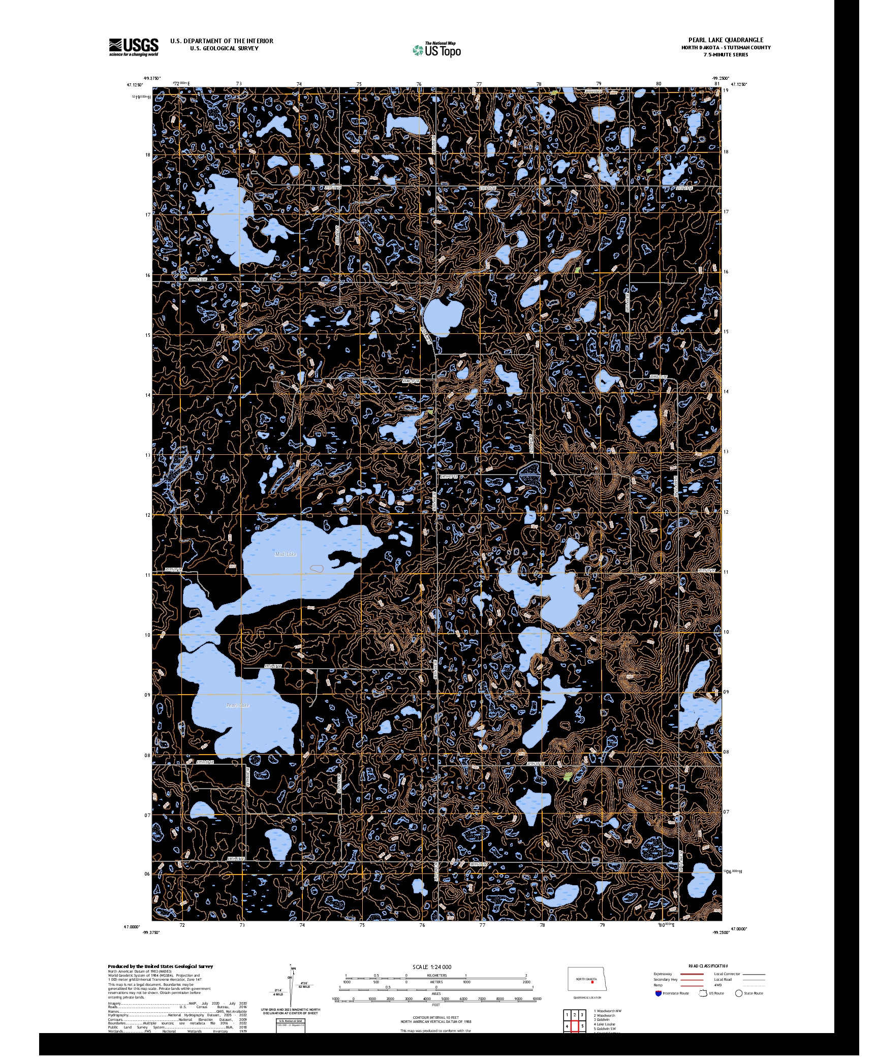 US TOPO 7.5-MINUTE MAP FOR PEARL LAKE, ND