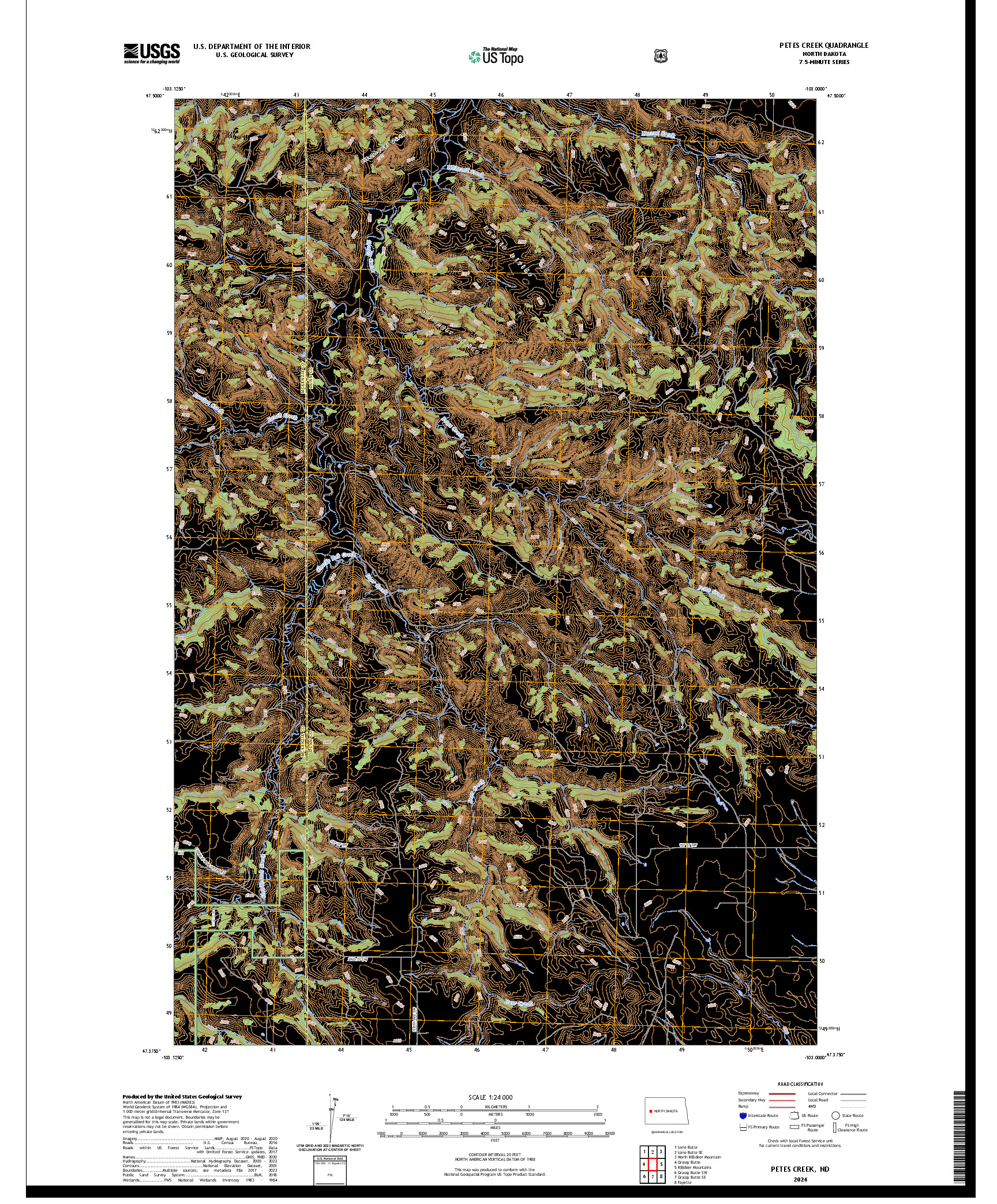 US TOPO 7.5-MINUTE MAP FOR PETES CREEK, ND