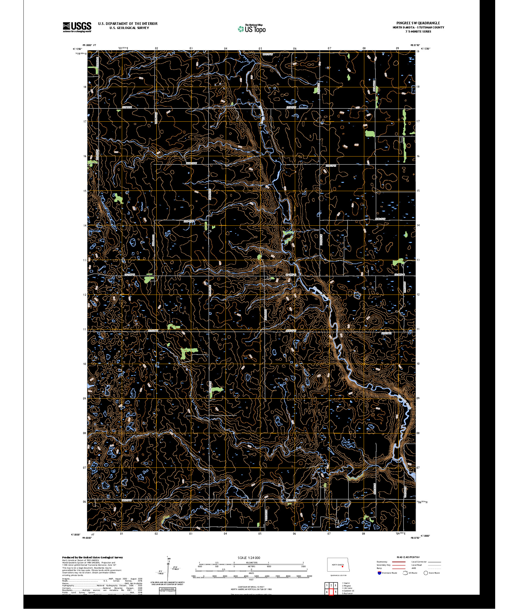 US TOPO 7.5-MINUTE MAP FOR PINGREE SW, ND