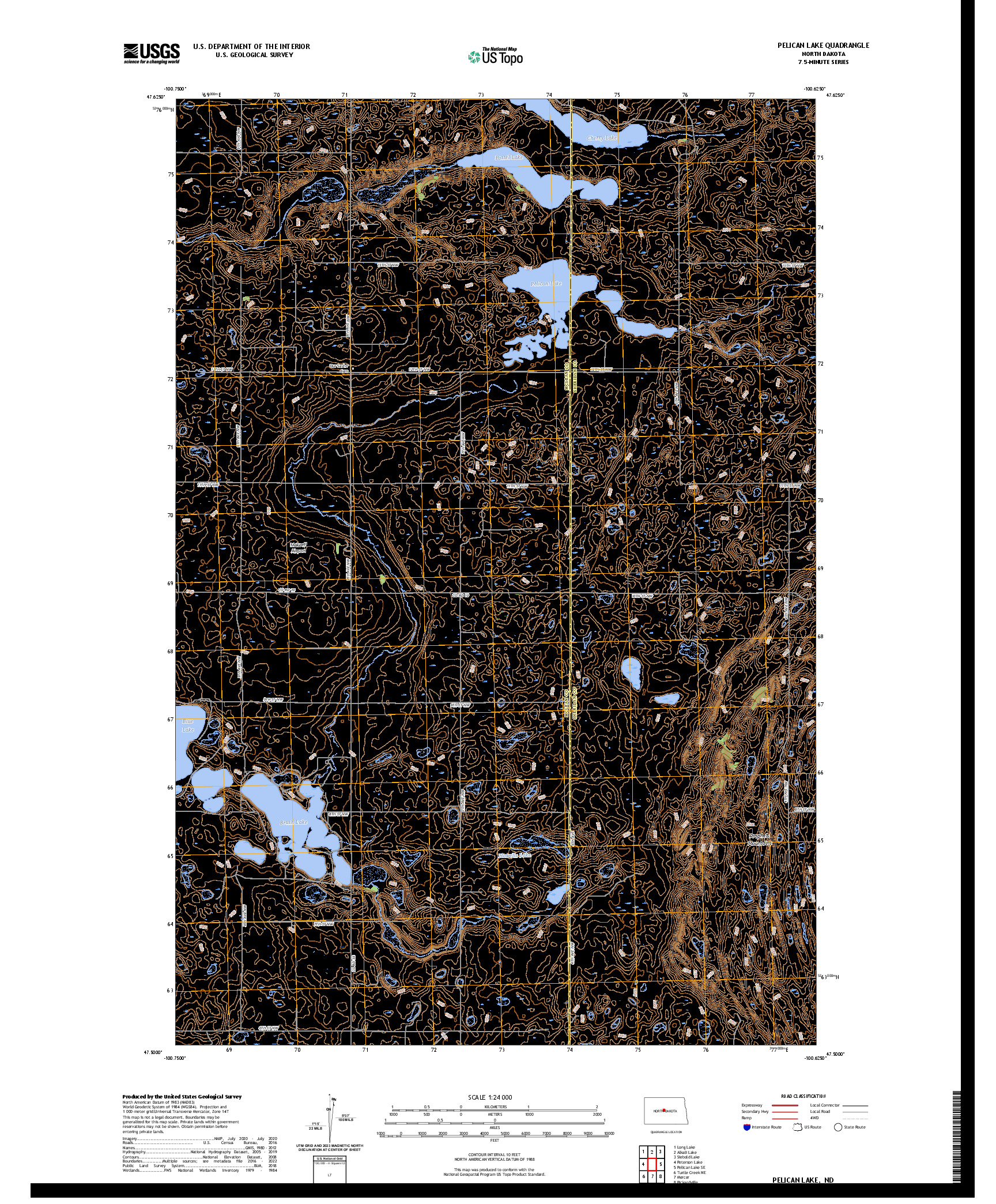 US TOPO 7.5-MINUTE MAP FOR PELICAN LAKE, ND