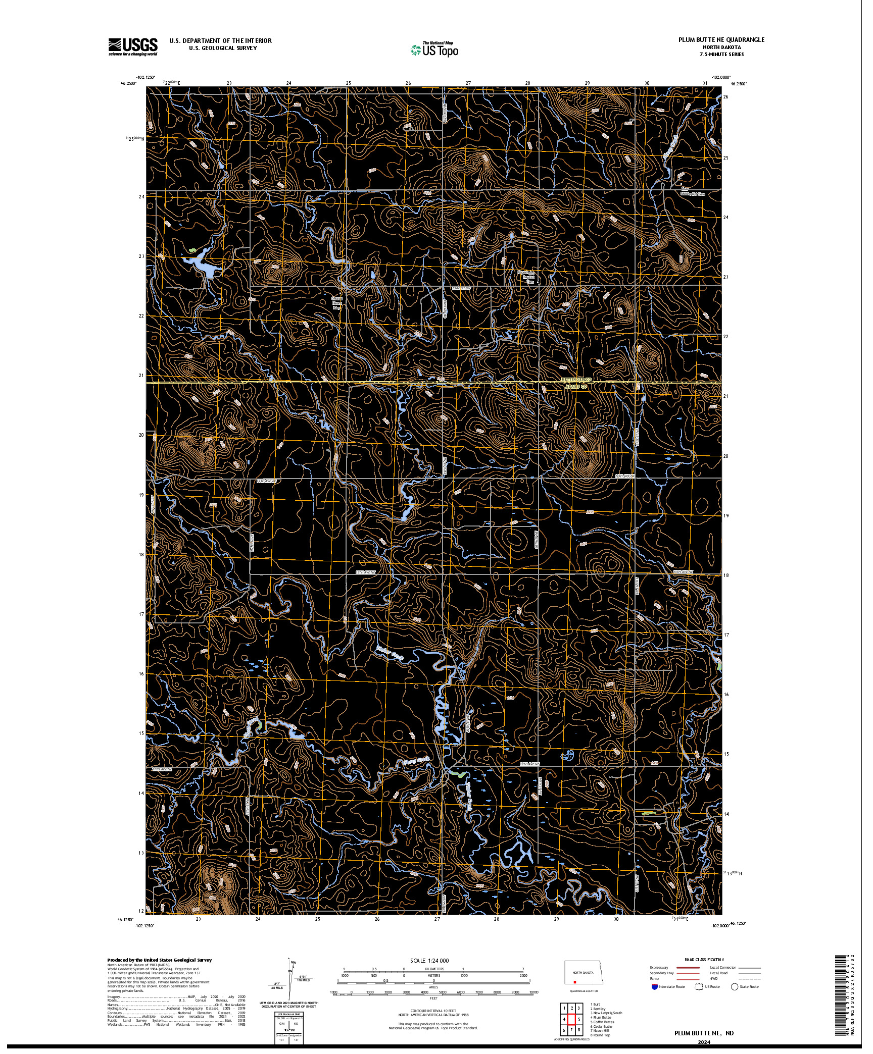 US TOPO 7.5-MINUTE MAP FOR PLUM BUTTE NE, ND