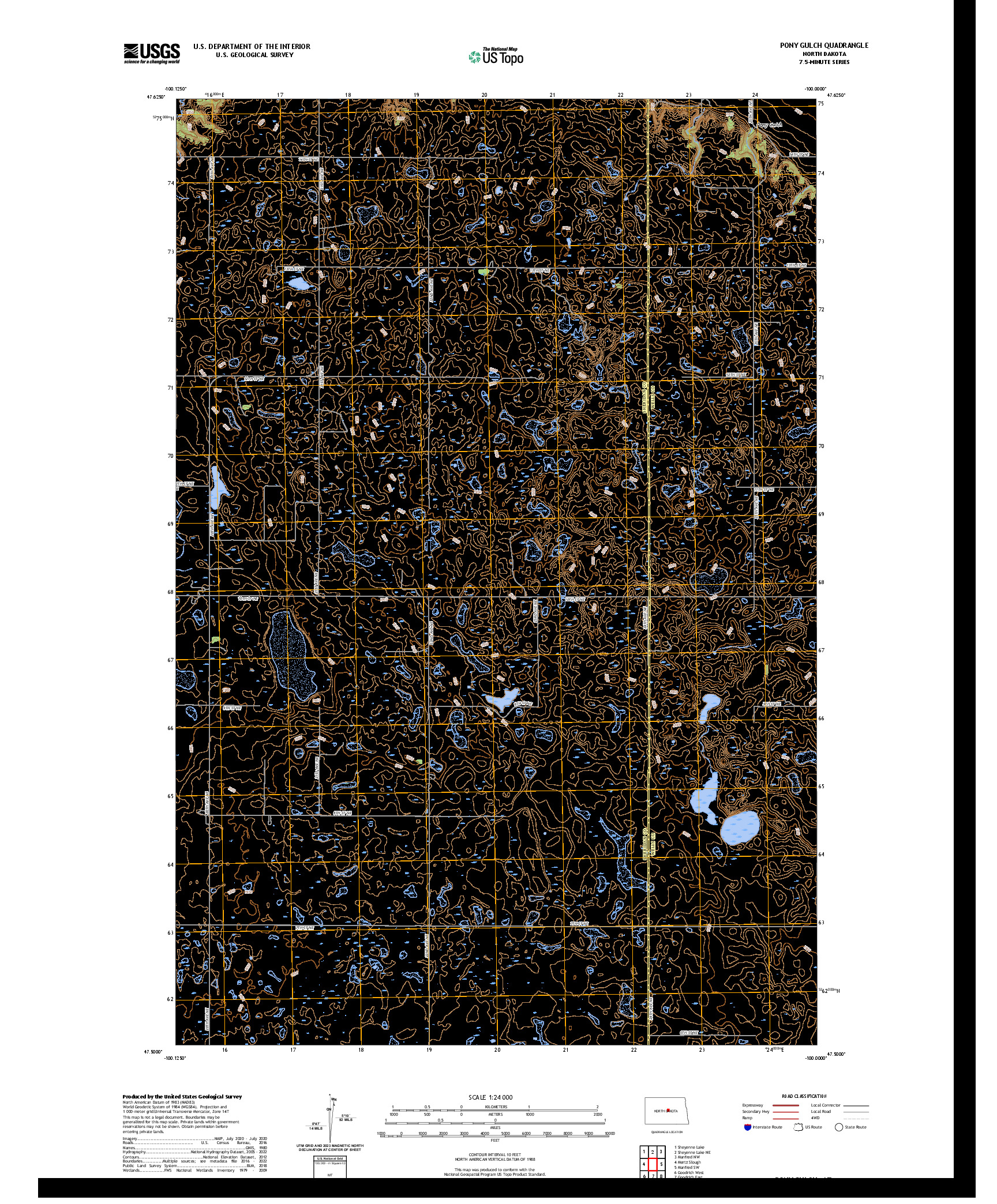 US TOPO 7.5-MINUTE MAP FOR PONY GULCH, ND