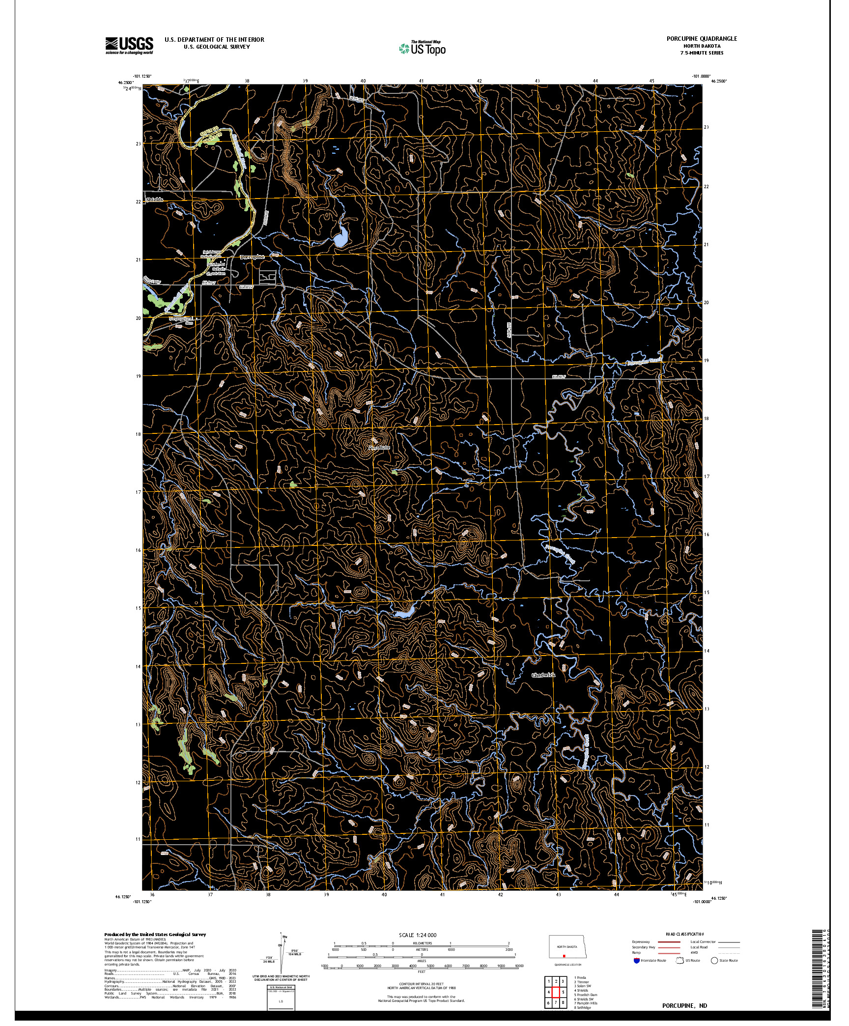 US TOPO 7.5-MINUTE MAP FOR PORCUPINE, ND