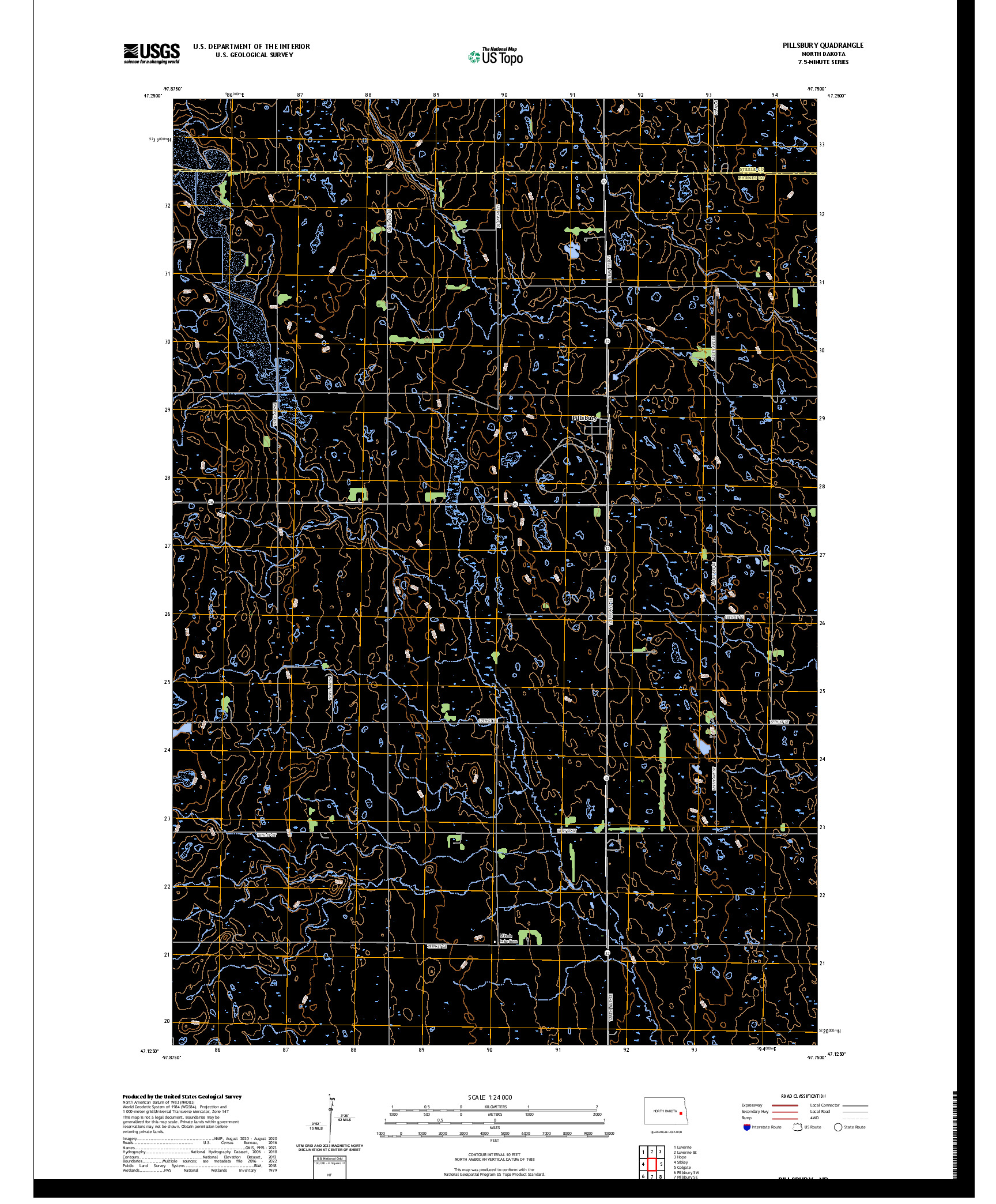 US TOPO 7.5-MINUTE MAP FOR PILLSBURY, ND