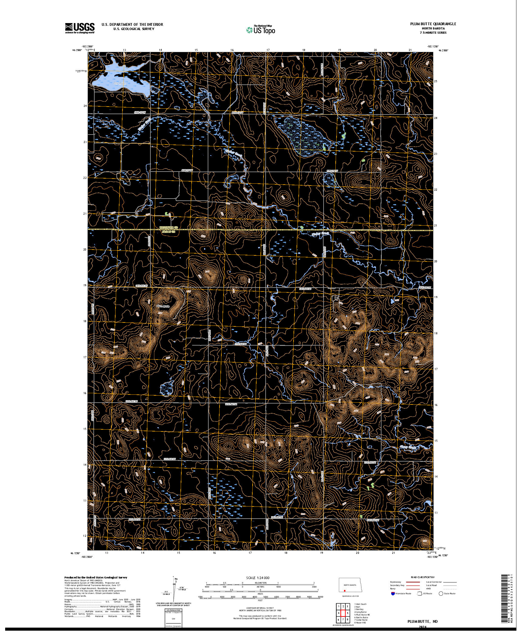 US TOPO 7.5-MINUTE MAP FOR PLUM BUTTE, ND