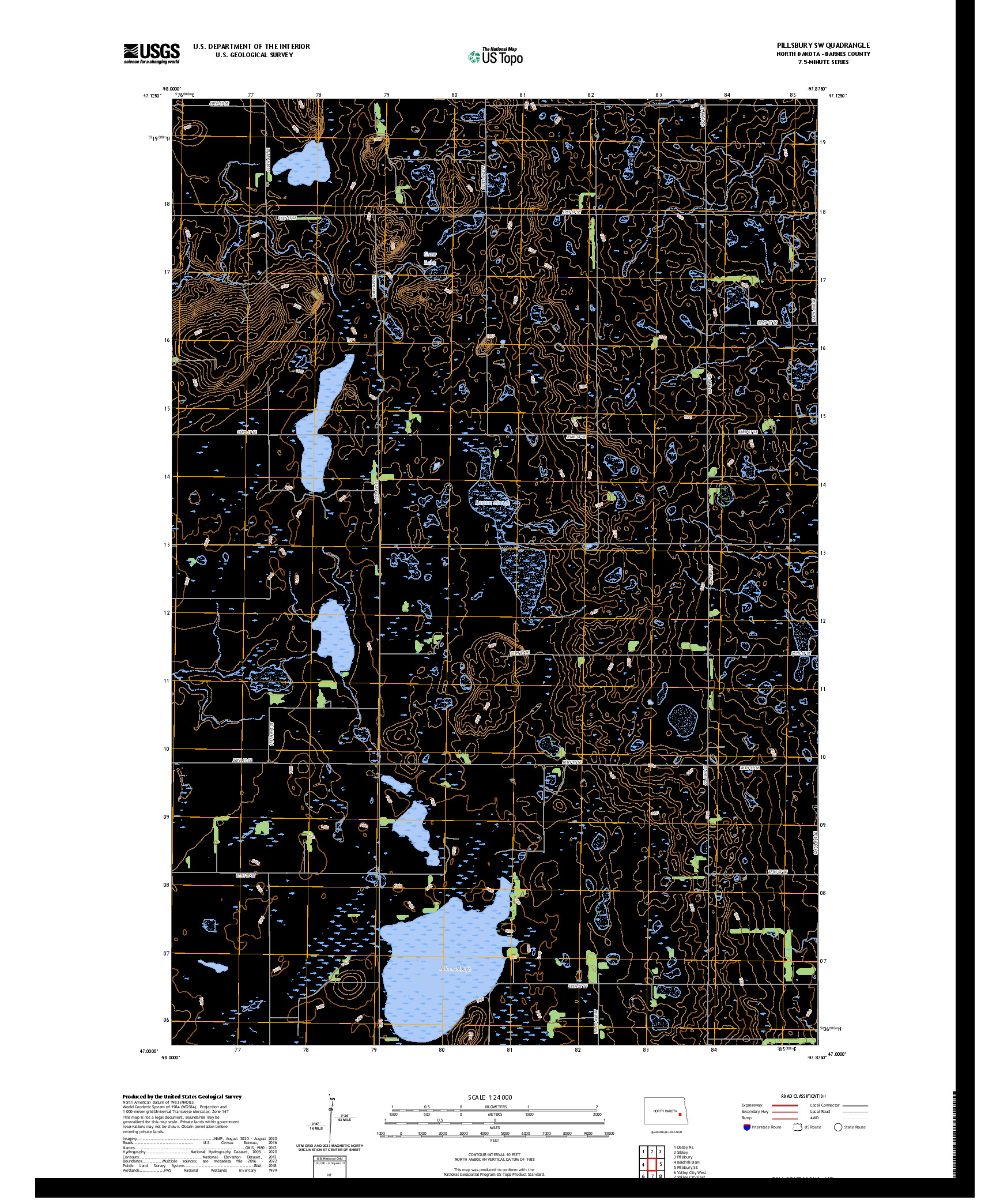 US TOPO 7.5-MINUTE MAP FOR PILLSBURY SW, ND
