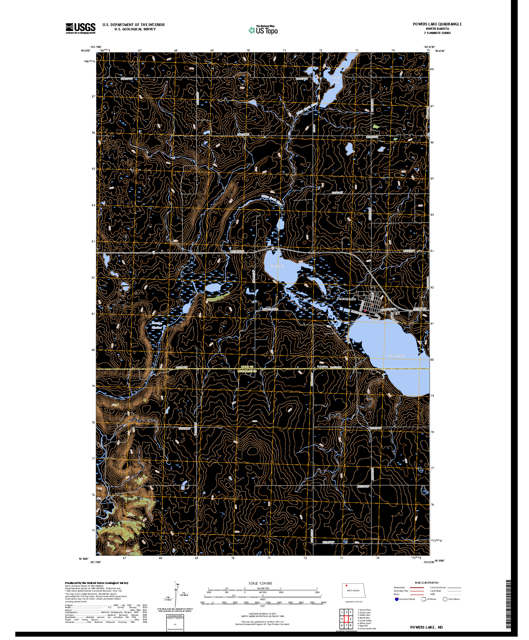US TOPO 7.5-MINUTE MAP FOR POWERS LAKE, ND