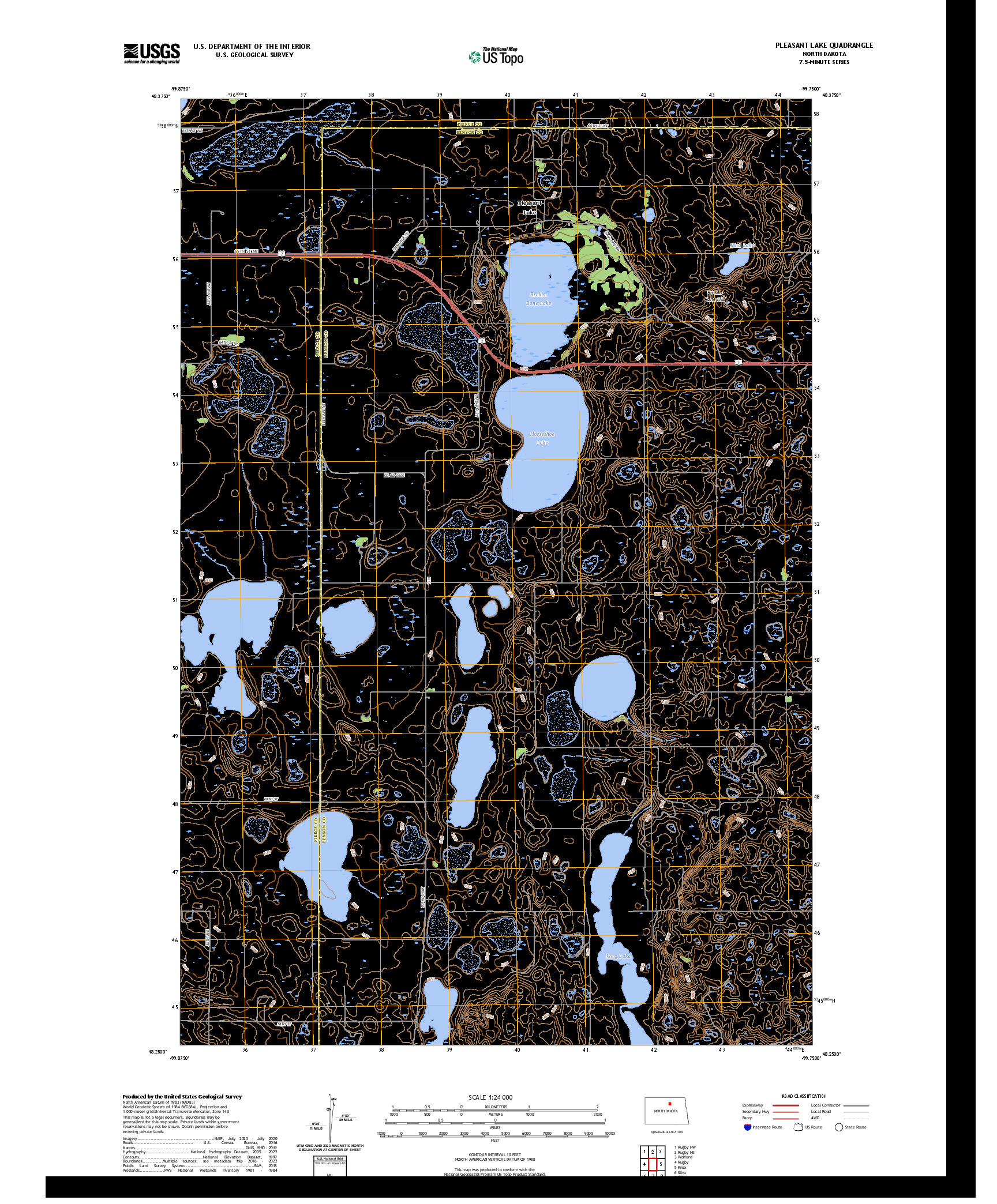US TOPO 7.5-MINUTE MAP FOR PLEASANT LAKE, ND