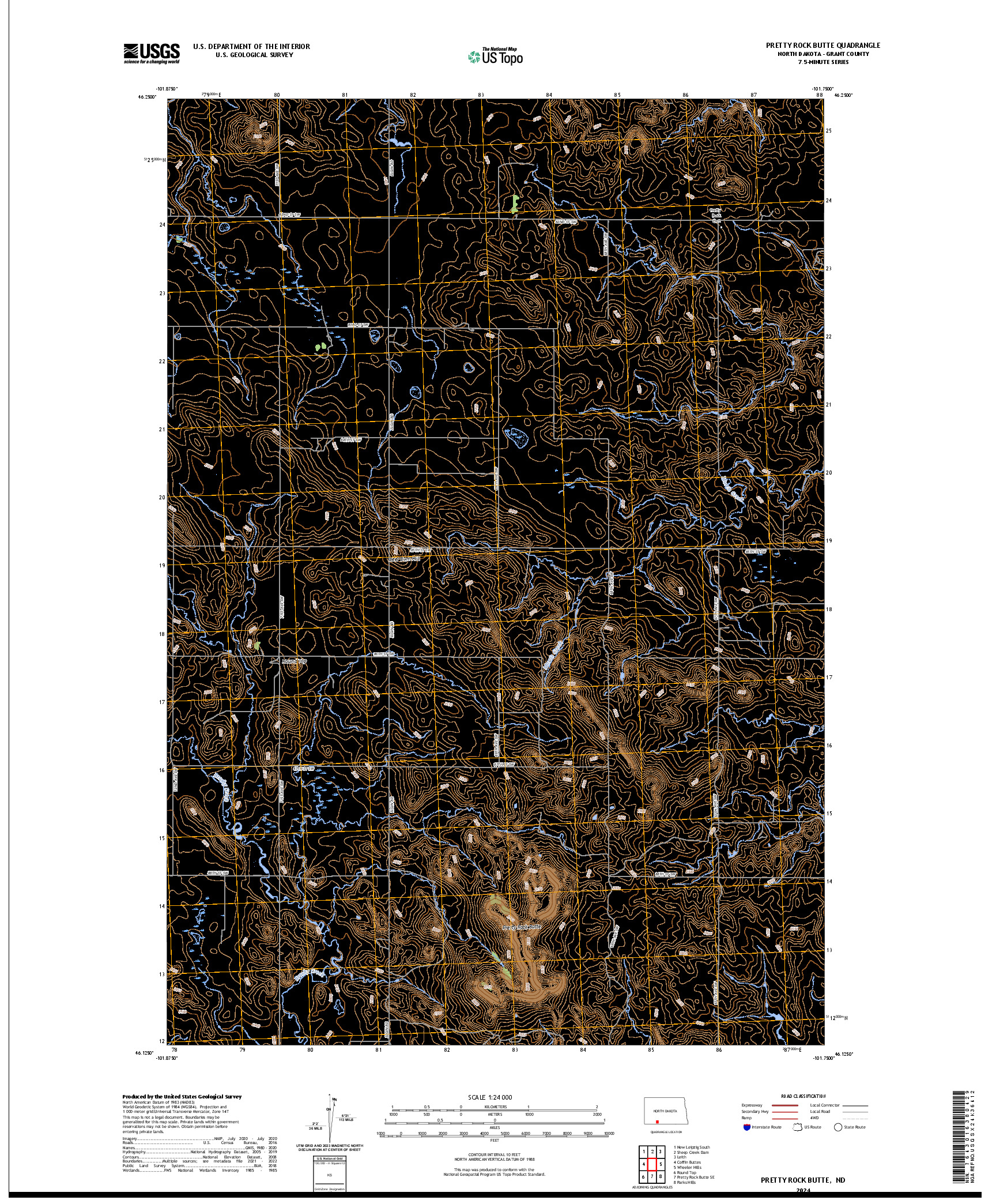 US TOPO 7.5-MINUTE MAP FOR PRETTY ROCK BUTTE, ND