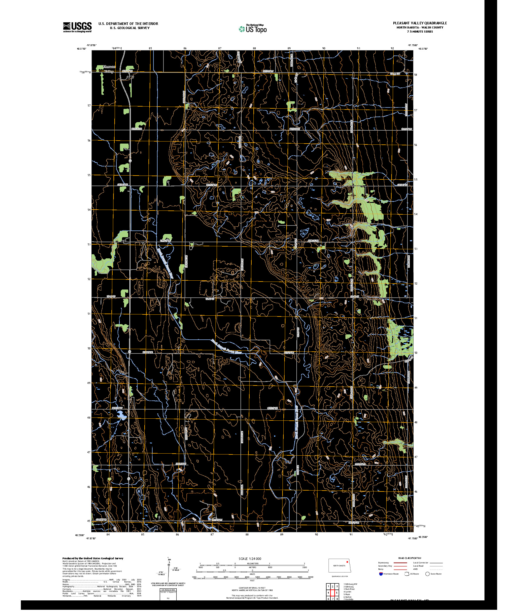 US TOPO 7.5-MINUTE MAP FOR PLEASANT VALLEY, ND