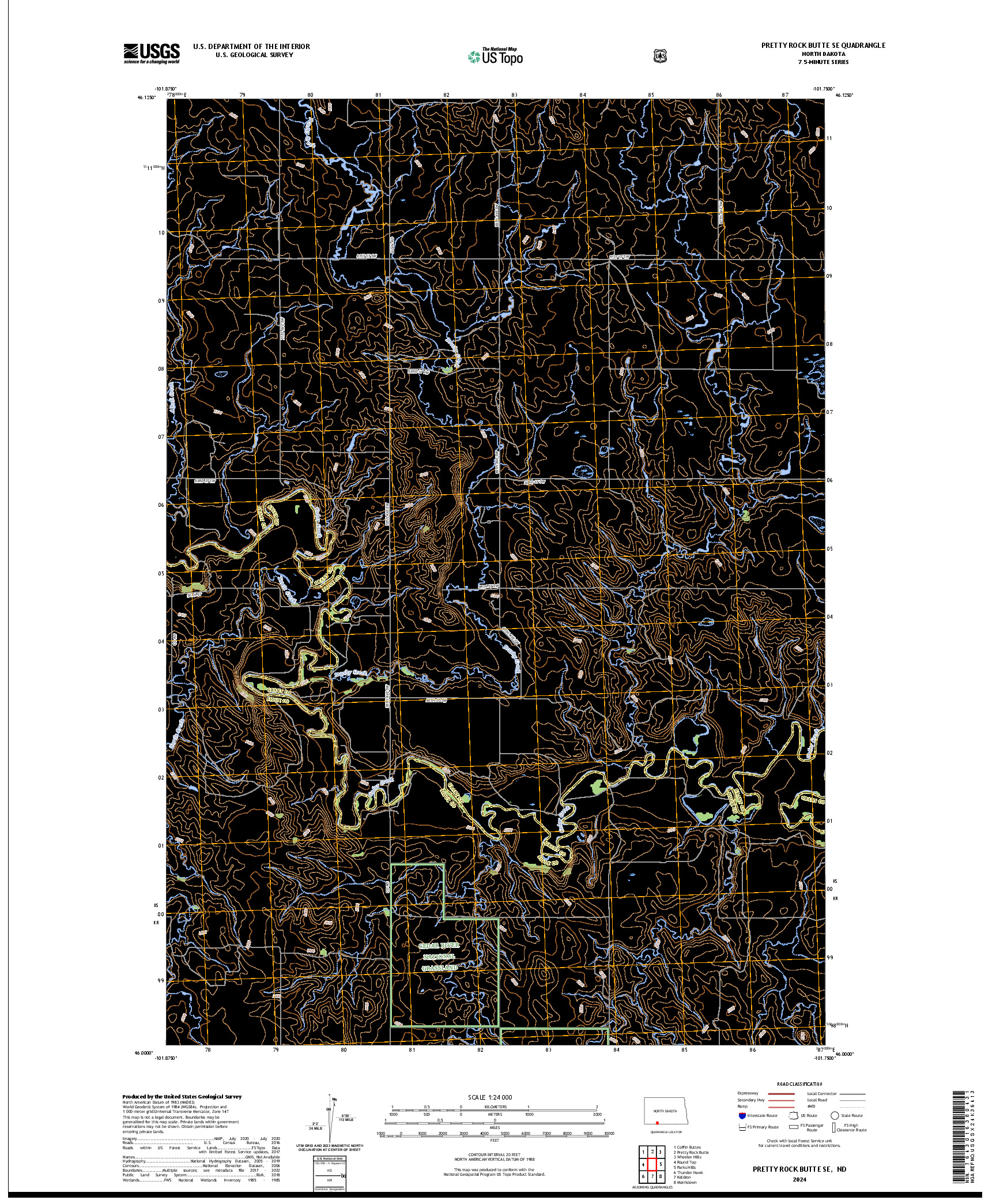 US TOPO 7.5-MINUTE MAP FOR PRETTY ROCK BUTTE SE, ND