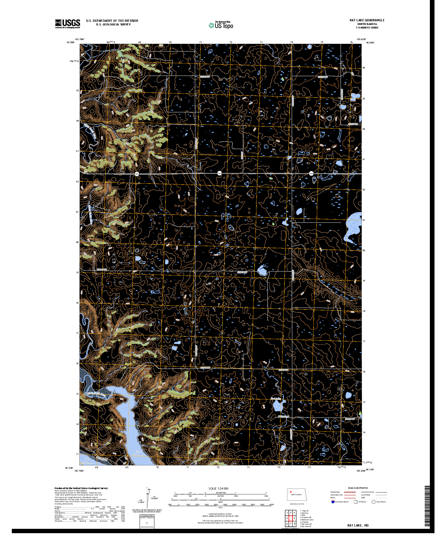 US TOPO 7.5-MINUTE MAP FOR RAT LAKE, ND
