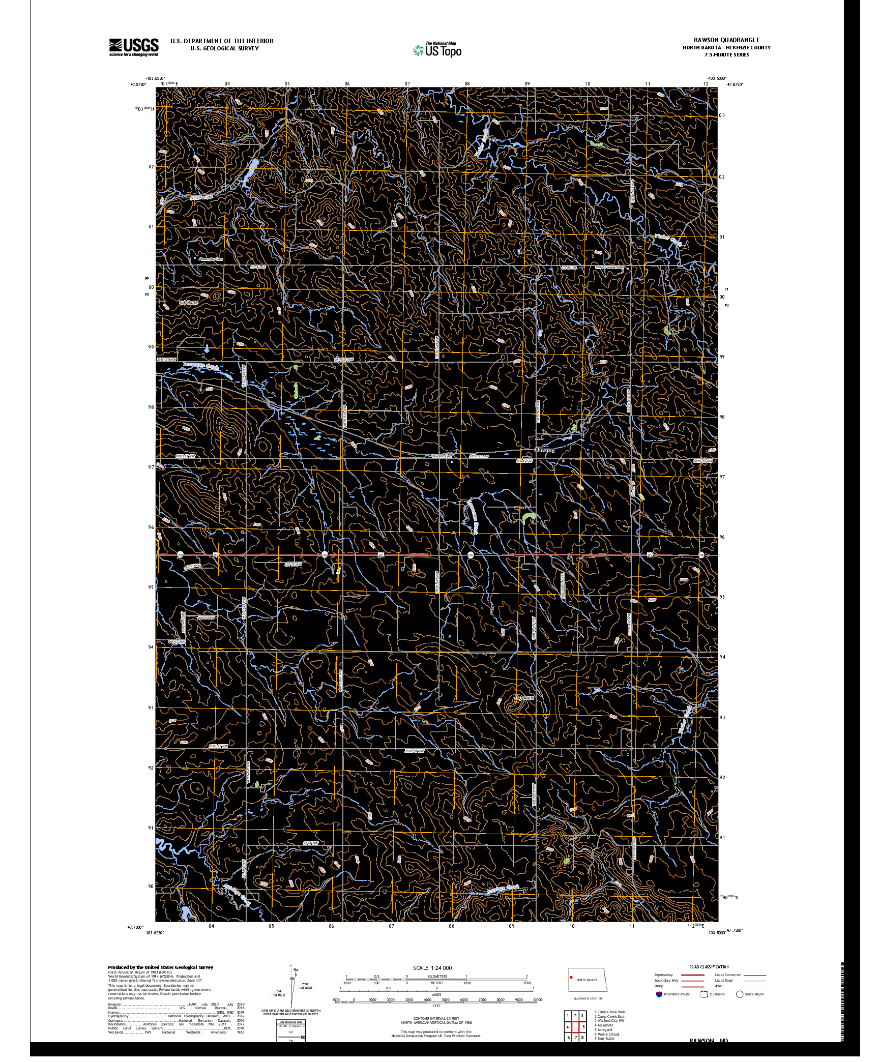 US TOPO 7.5-MINUTE MAP FOR RAWSON, ND