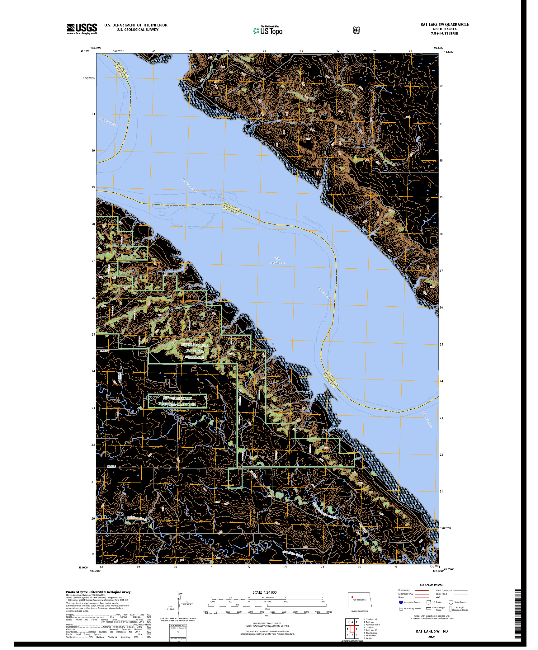 US TOPO 7.5-MINUTE MAP FOR RAT LAKE SW, ND