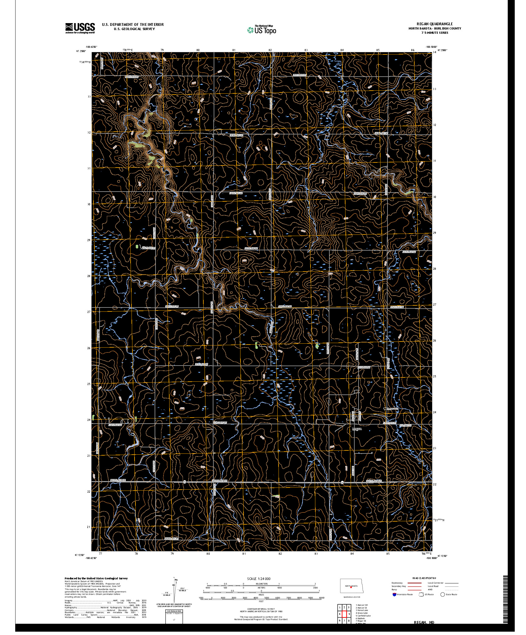 US TOPO 7.5-MINUTE MAP FOR REGAN, ND