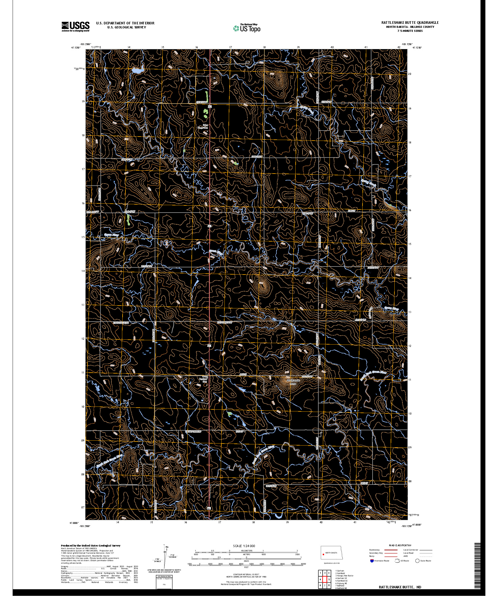 US TOPO 7.5-MINUTE MAP FOR RATTLESNAKE BUTTE, ND