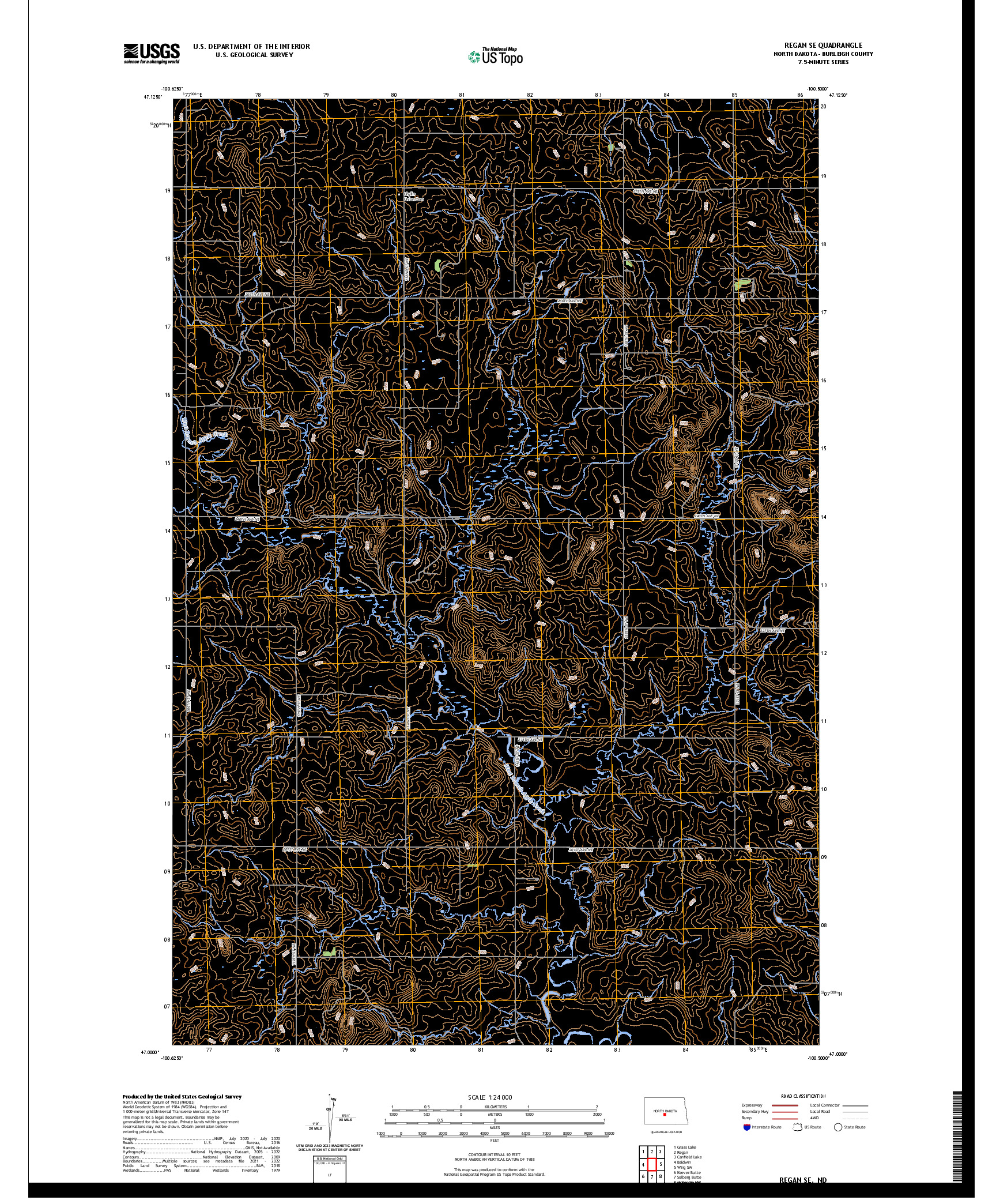 US TOPO 7.5-MINUTE MAP FOR REGAN SE, ND