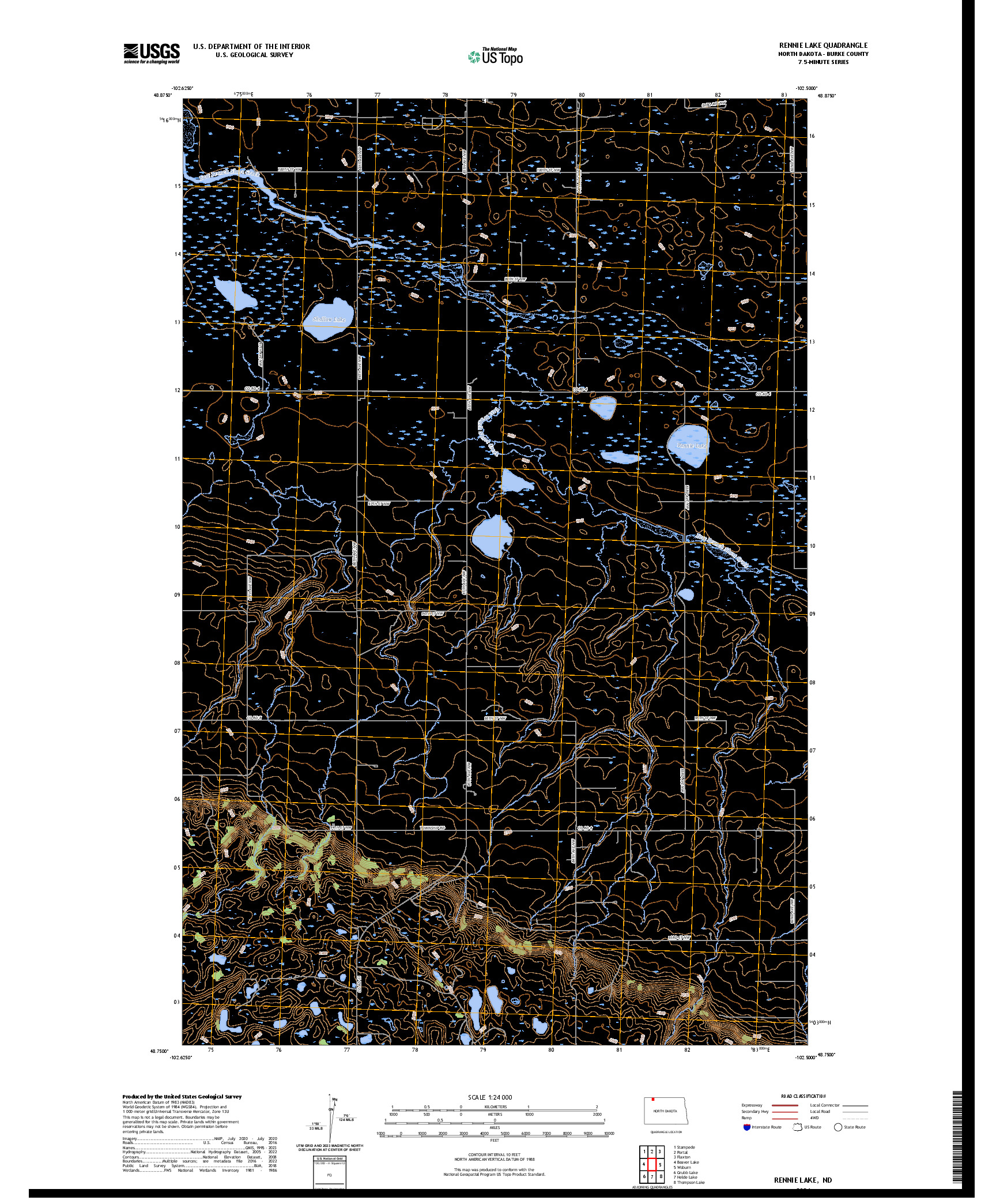 US TOPO 7.5-MINUTE MAP FOR RENNIE LAKE, ND