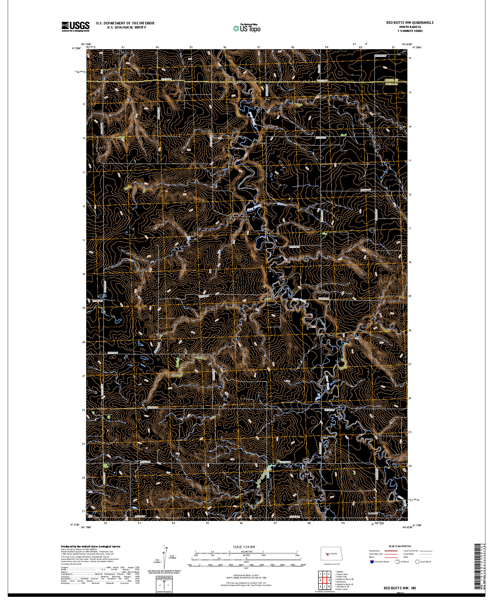 US TOPO 7.5-MINUTE MAP FOR RED BUTTE NW, ND