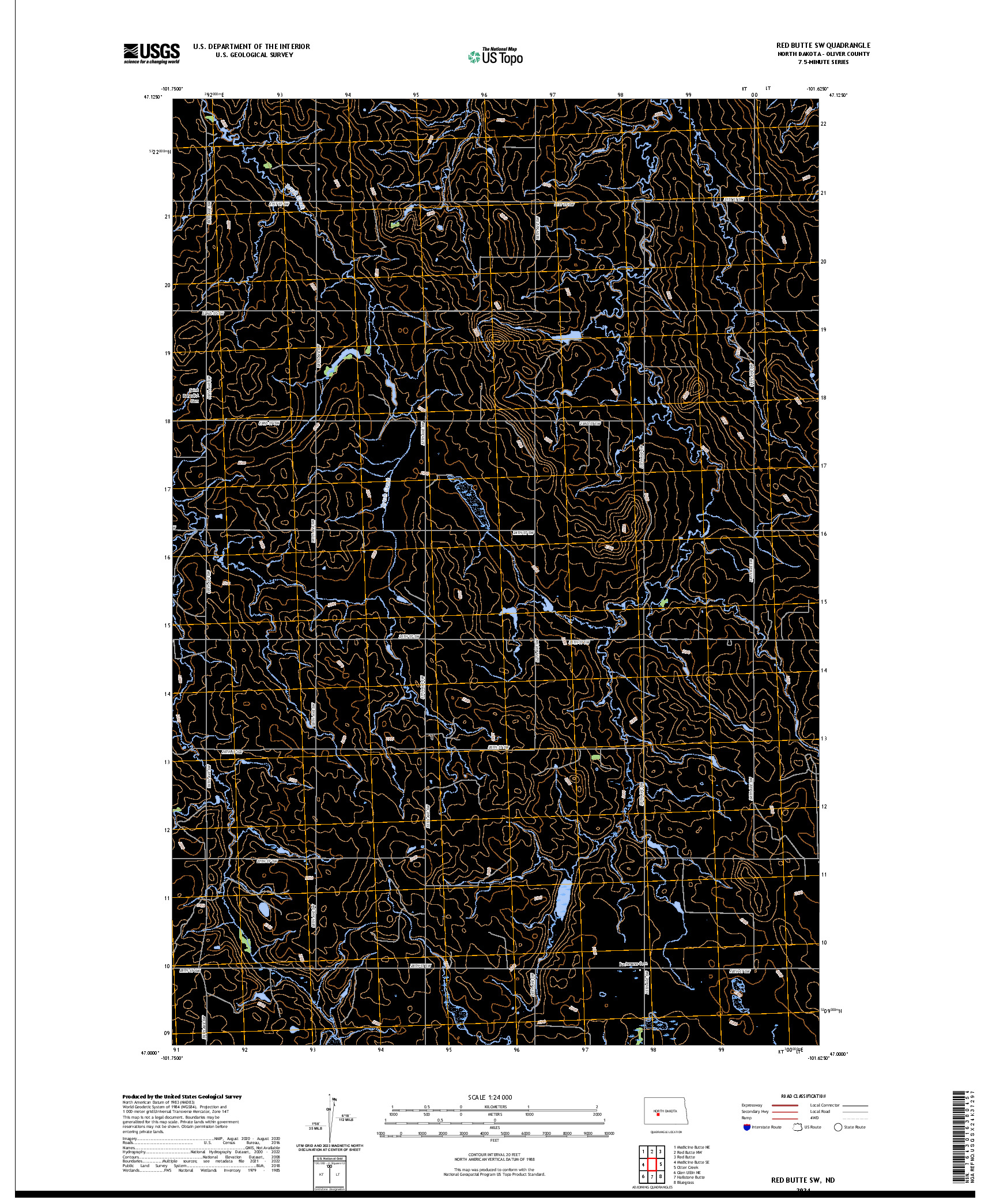 US TOPO 7.5-MINUTE MAP FOR RED BUTTE SW, ND