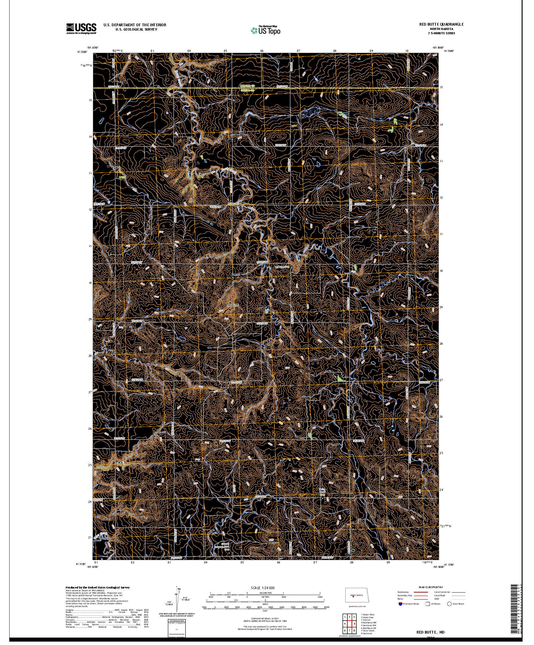 US TOPO 7.5-MINUTE MAP FOR RED BUTTE, ND