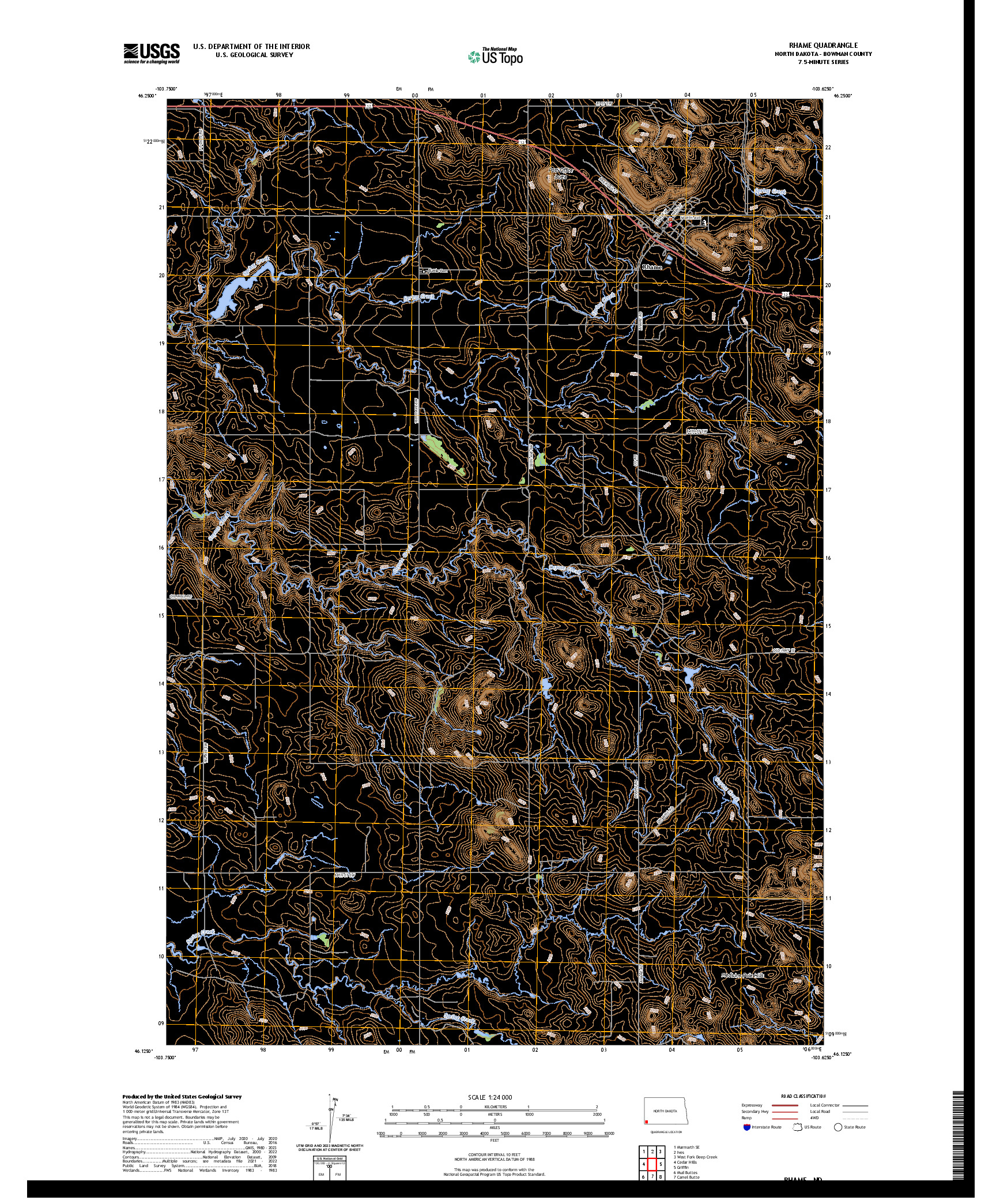 US TOPO 7.5-MINUTE MAP FOR RHAME, ND