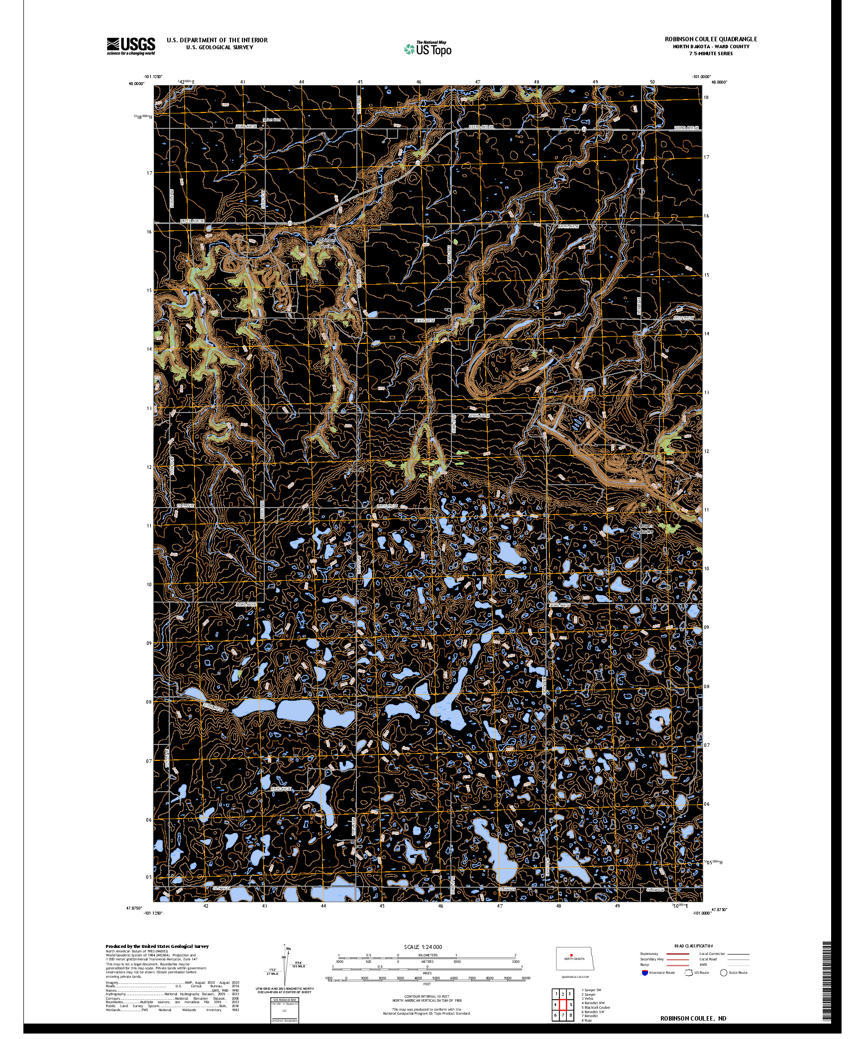 US TOPO 7.5-MINUTE MAP FOR ROBINSON COULEE, ND