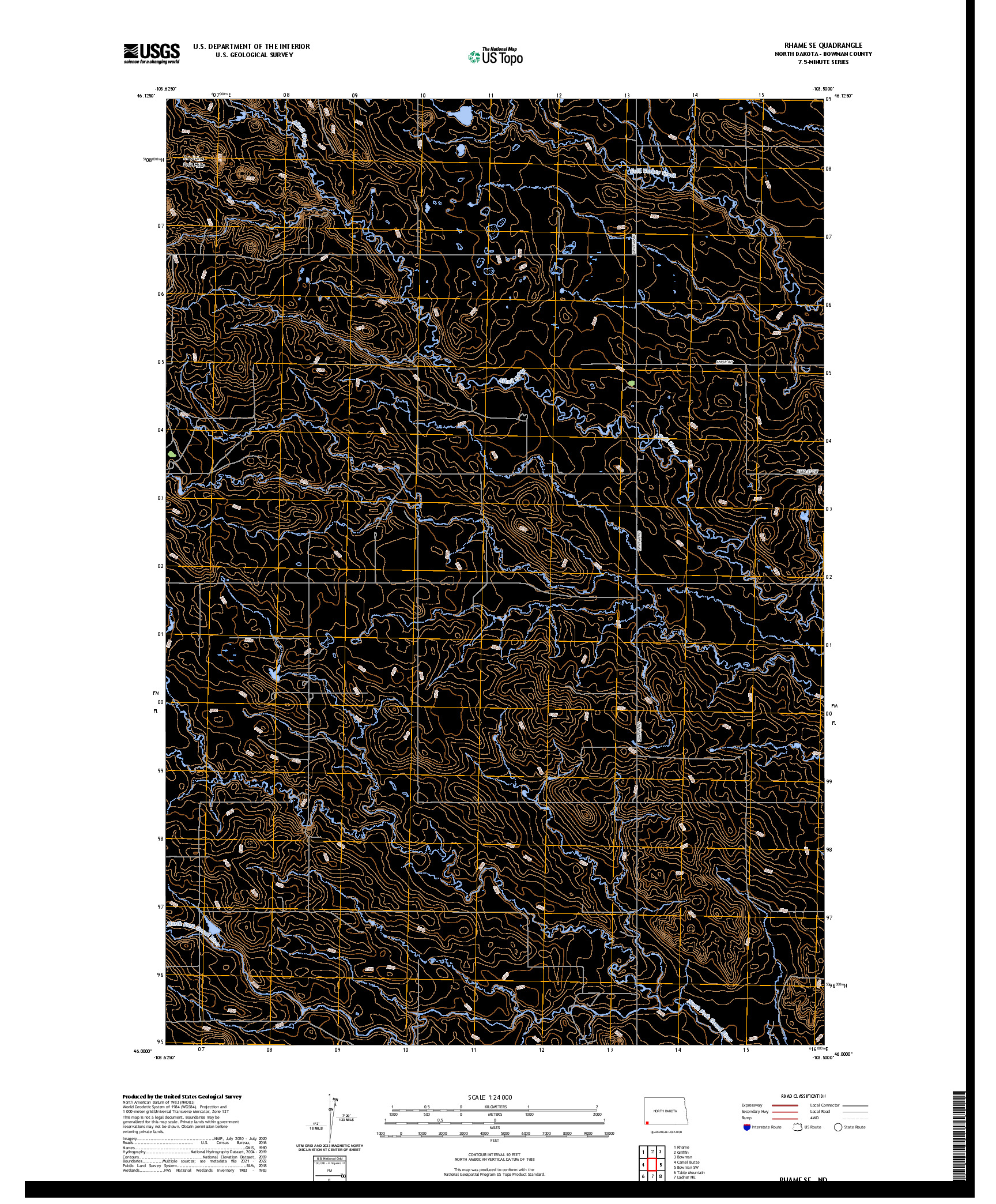 US TOPO 7.5-MINUTE MAP FOR RHAME SE, ND