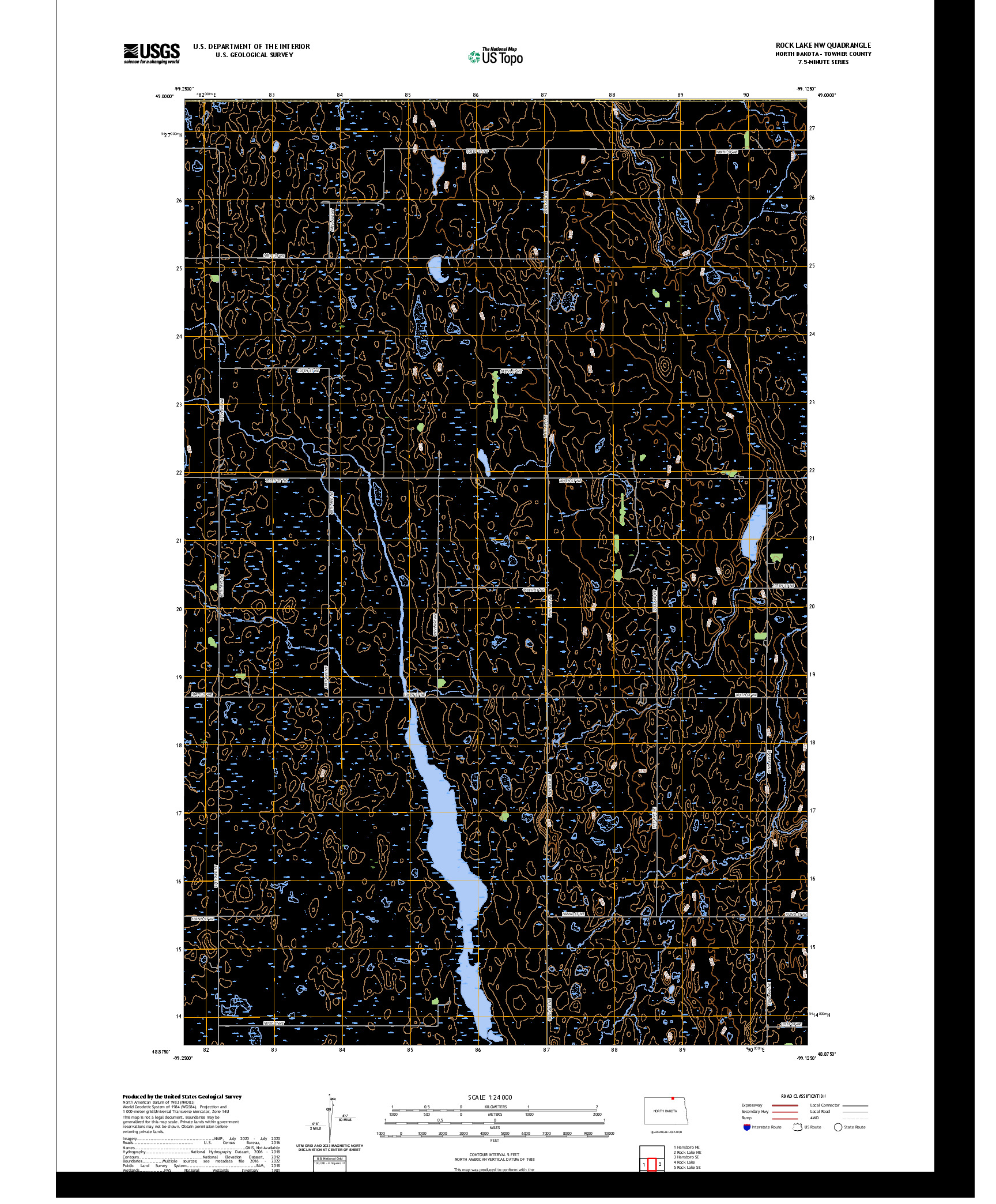 US TOPO 7.5-MINUTE MAP FOR ROCK LAKE NW, ND,MB