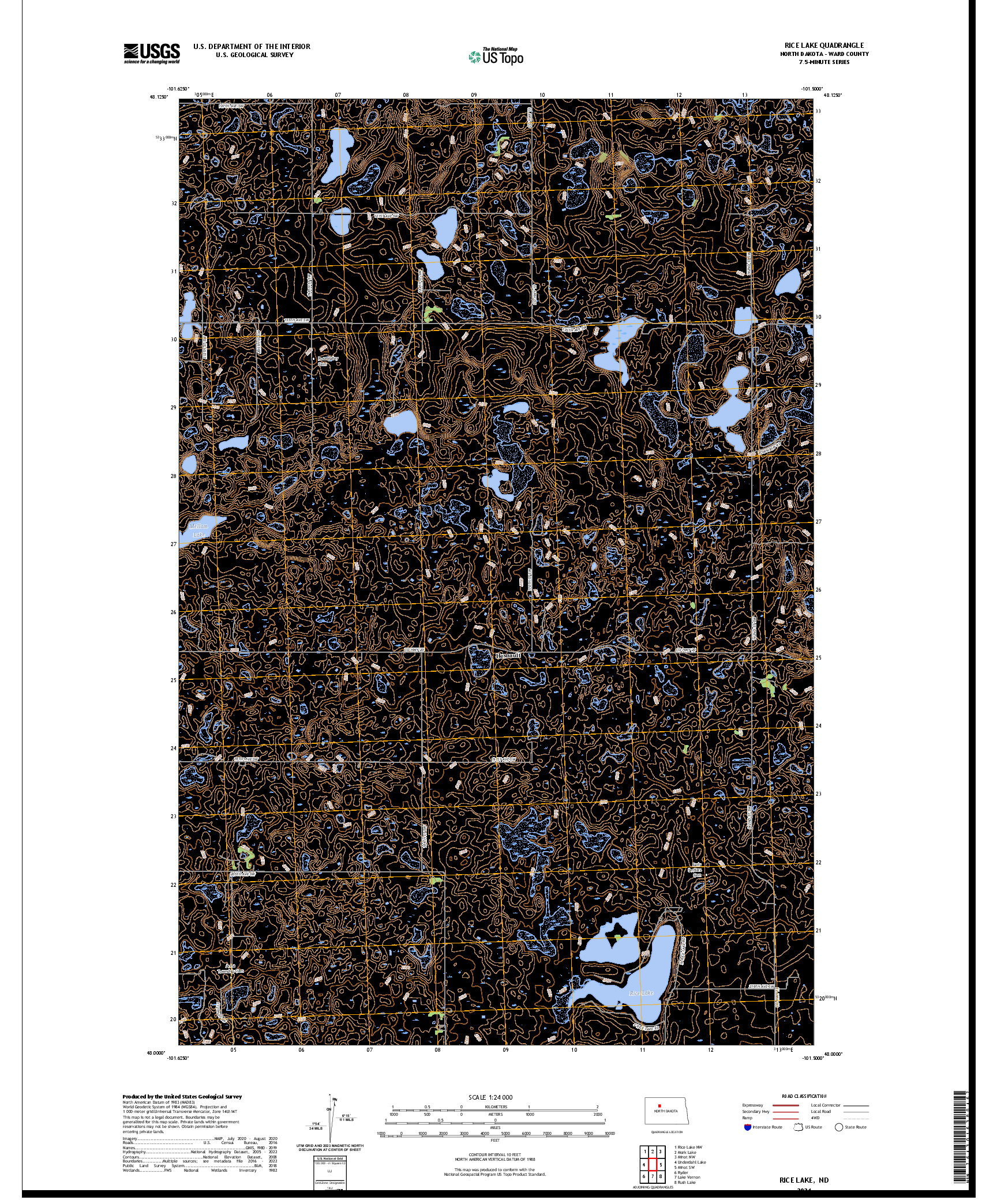 US TOPO 7.5-MINUTE MAP FOR RICE LAKE, ND