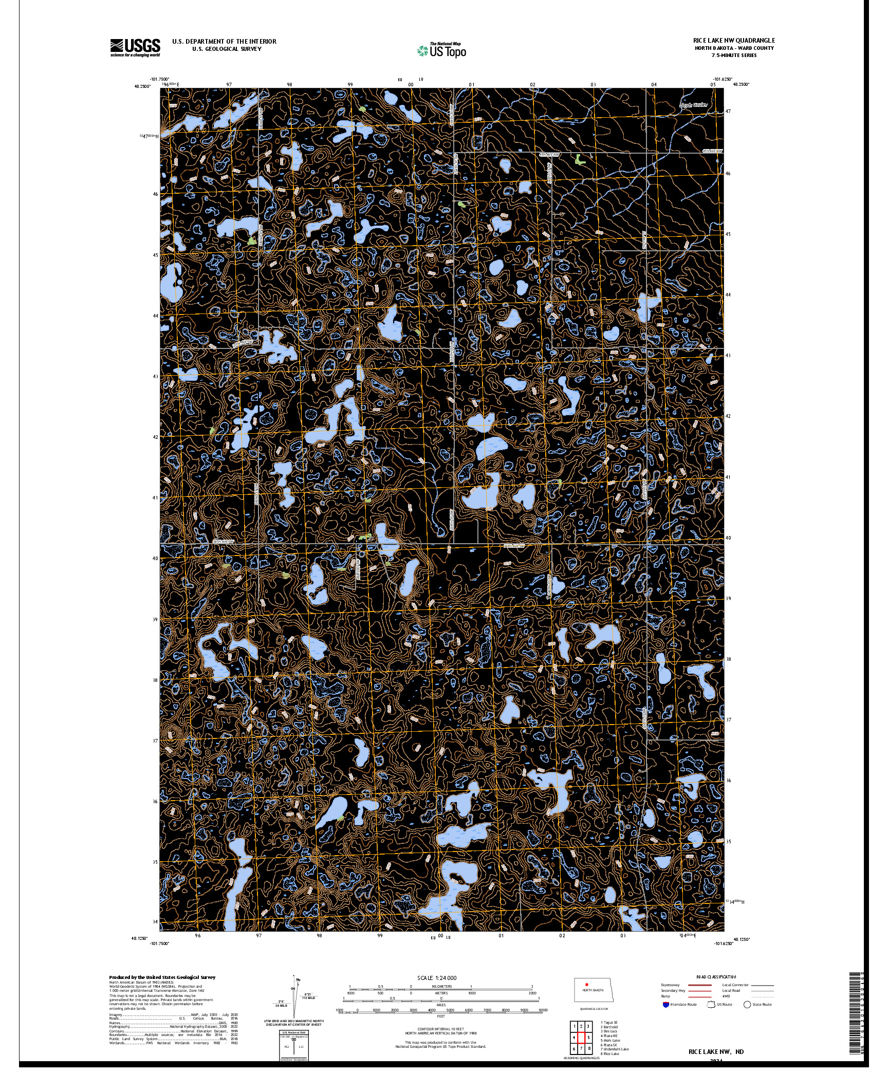 US TOPO 7.5-MINUTE MAP FOR RICE LAKE NW, ND