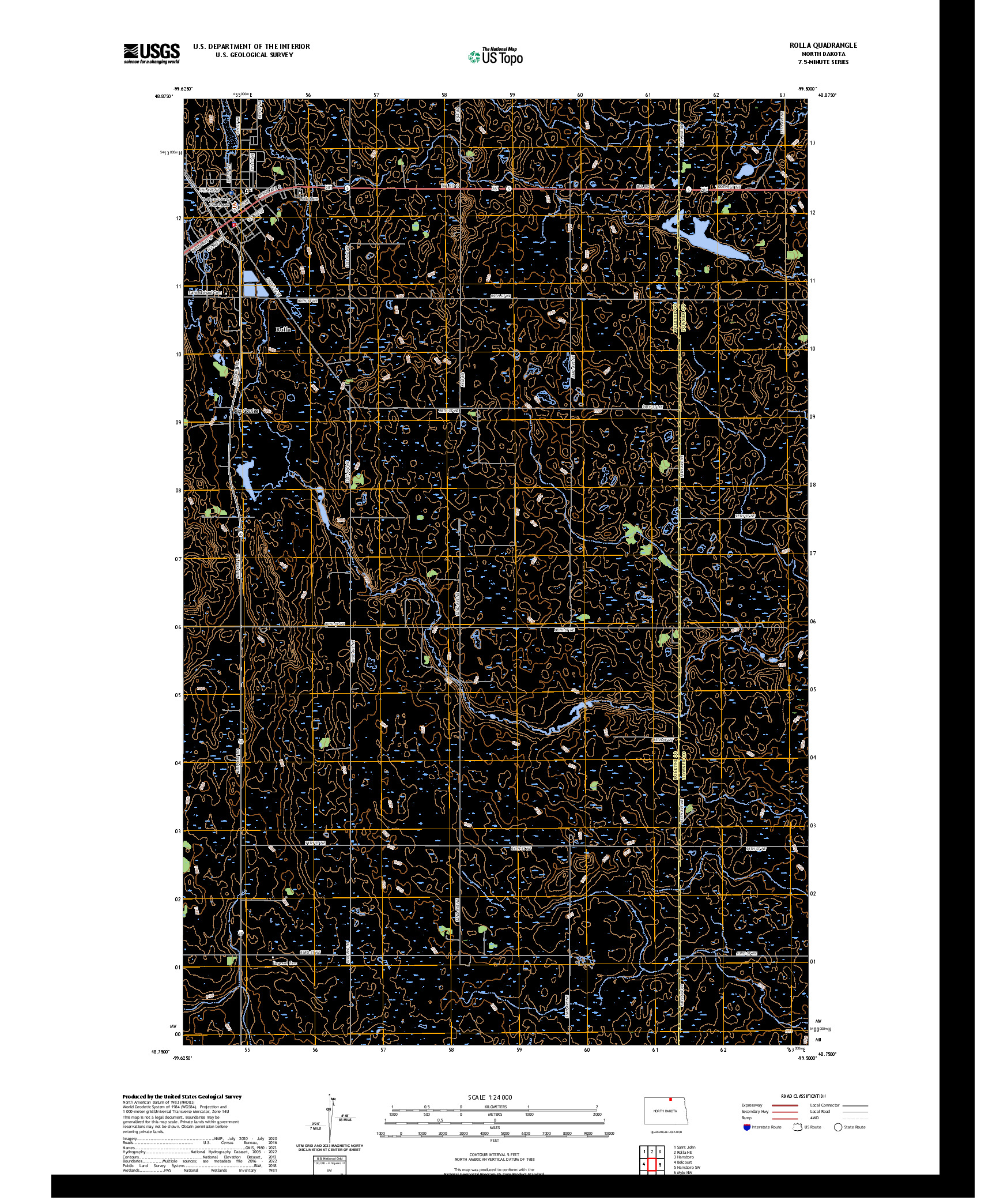 US TOPO 7.5-MINUTE MAP FOR ROLLA, ND