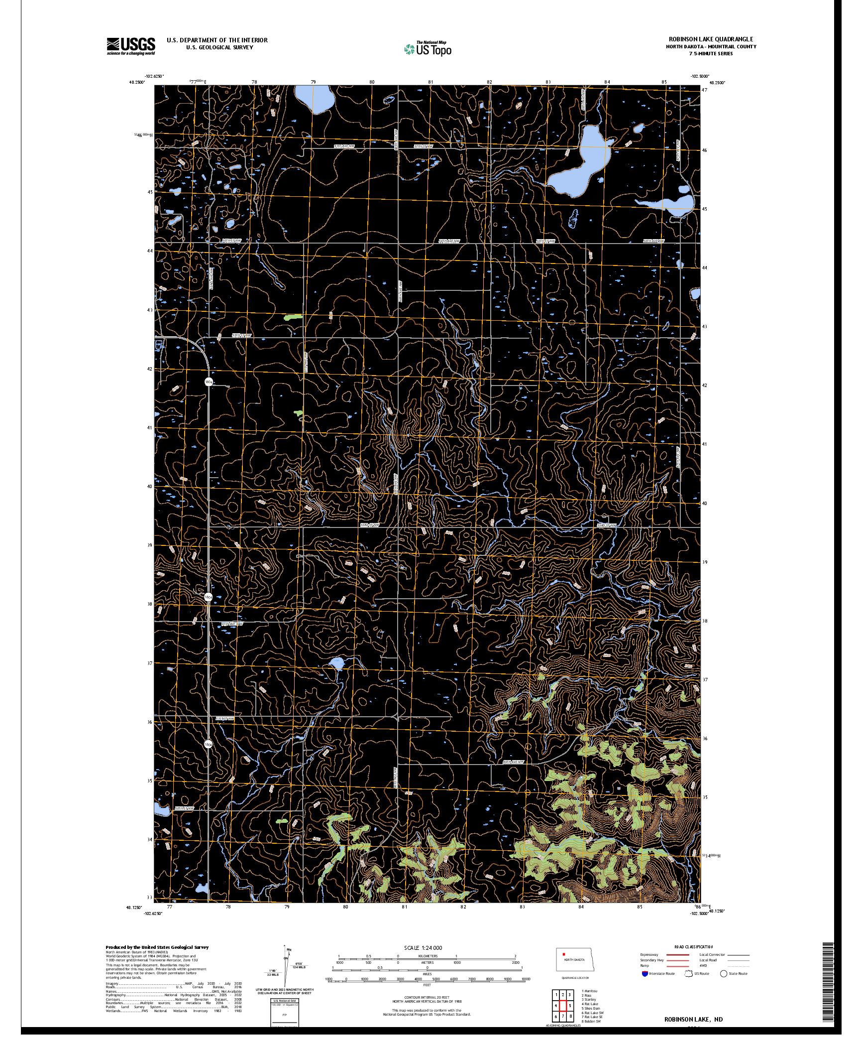 US TOPO 7.5-MINUTE MAP FOR ROBINSON LAKE, ND