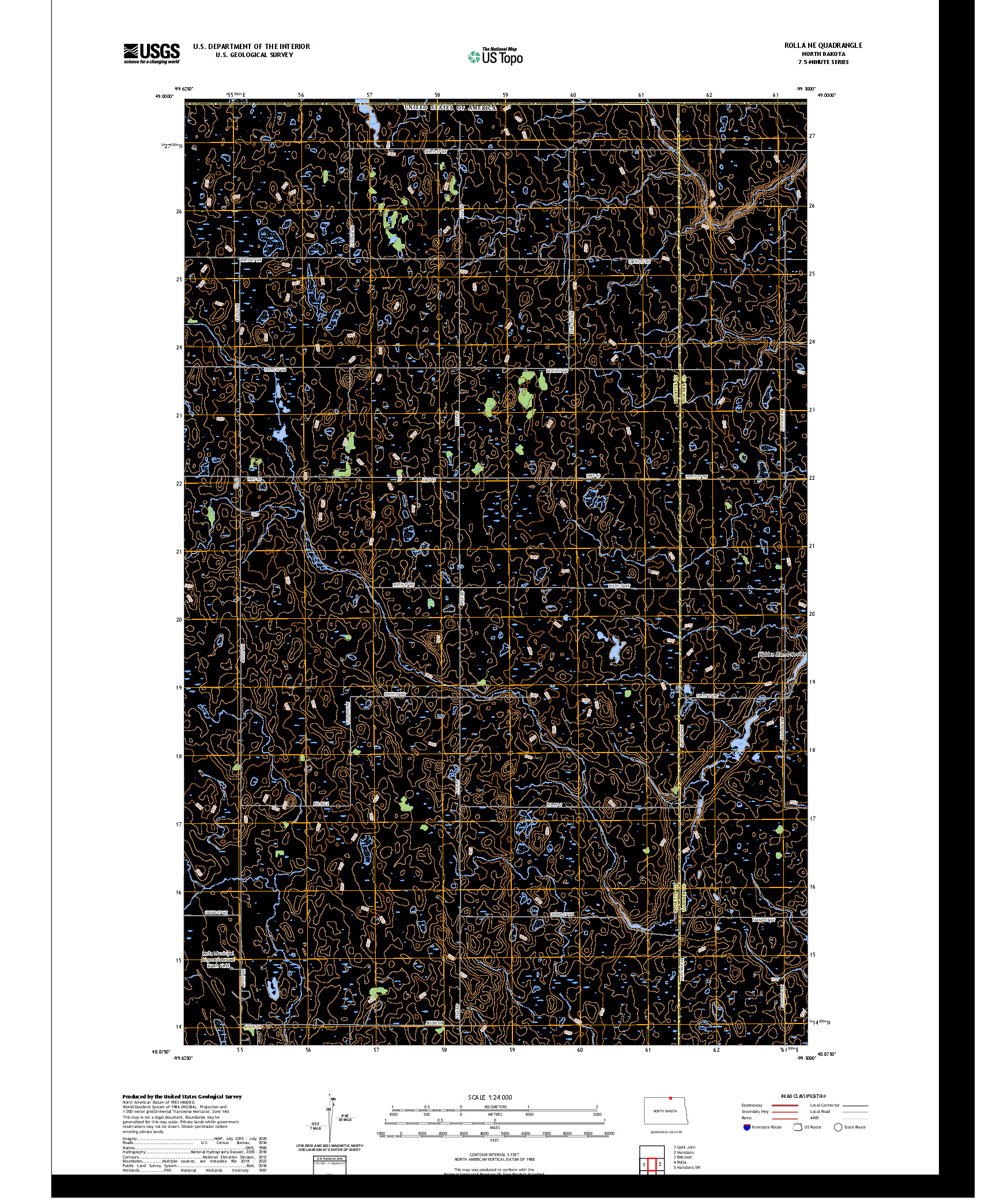 US TOPO 7.5-MINUTE MAP FOR ROLLA NE, ND,MB