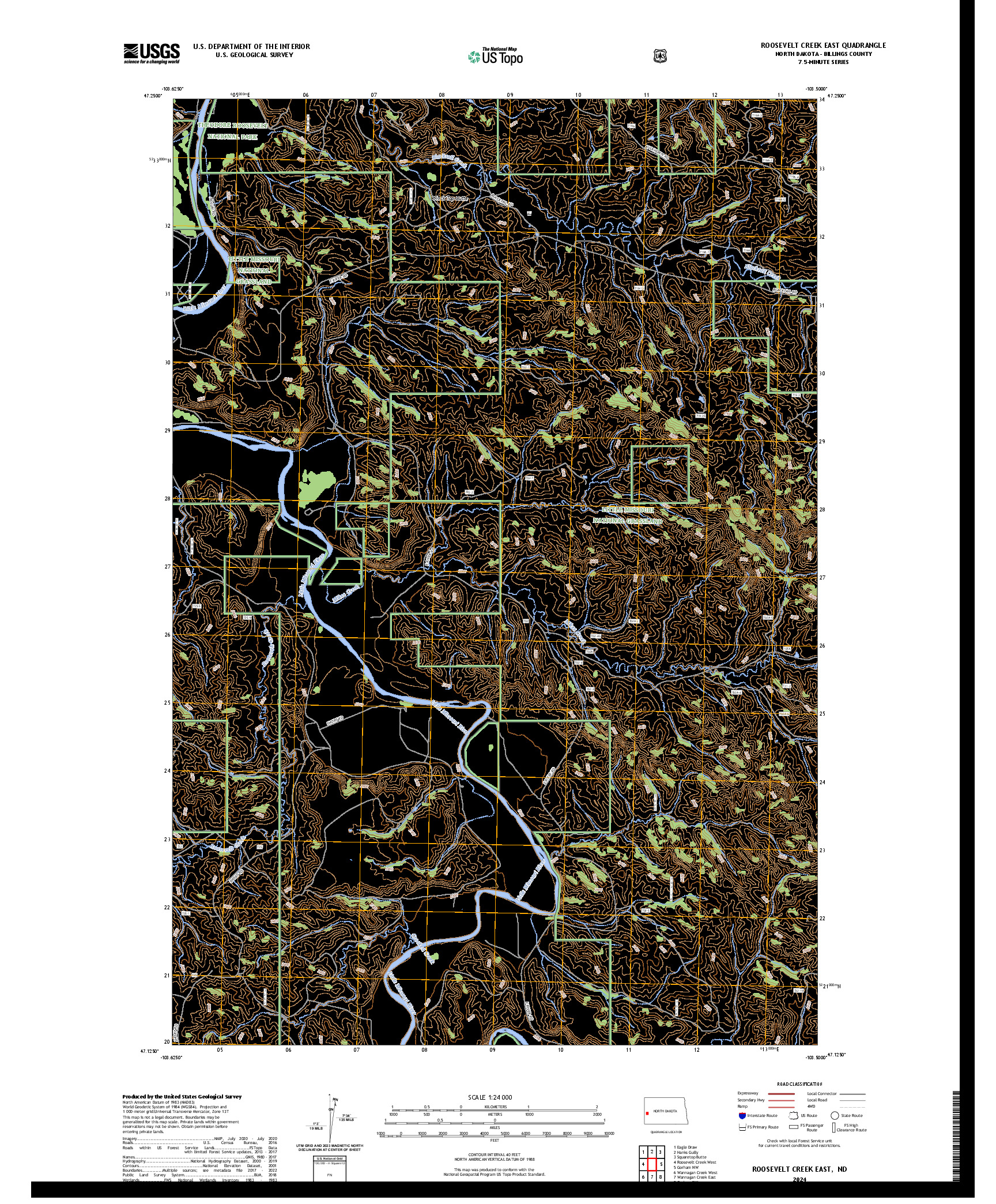 US TOPO 7.5-MINUTE MAP FOR ROOSEVELT CREEK EAST, ND