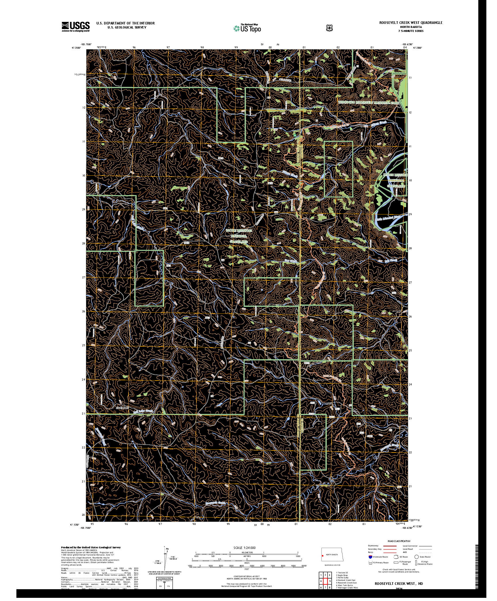 US TOPO 7.5-MINUTE MAP FOR ROOSEVELT CREEK WEST, ND