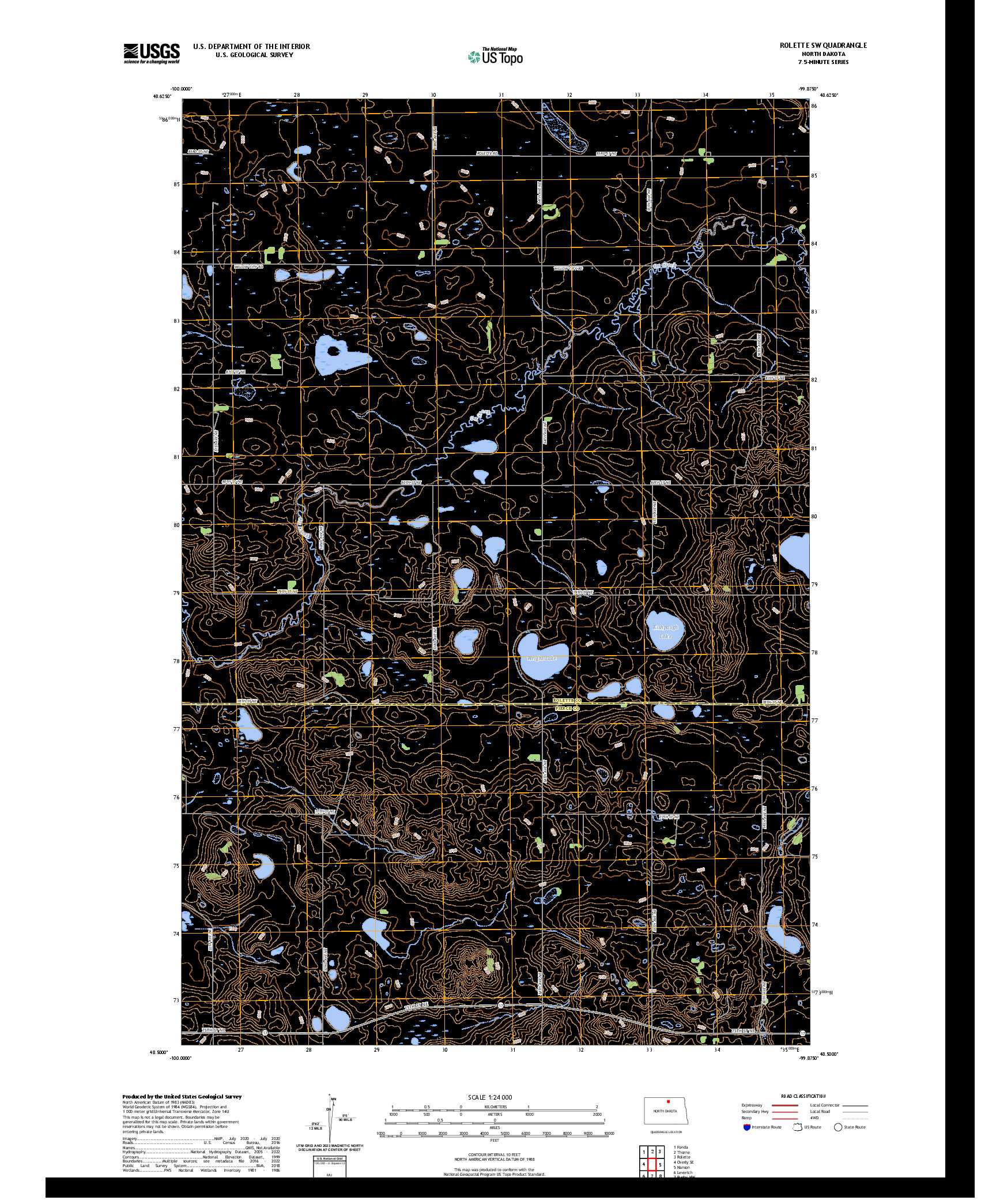 US TOPO 7.5-MINUTE MAP FOR ROLETTE SW, ND