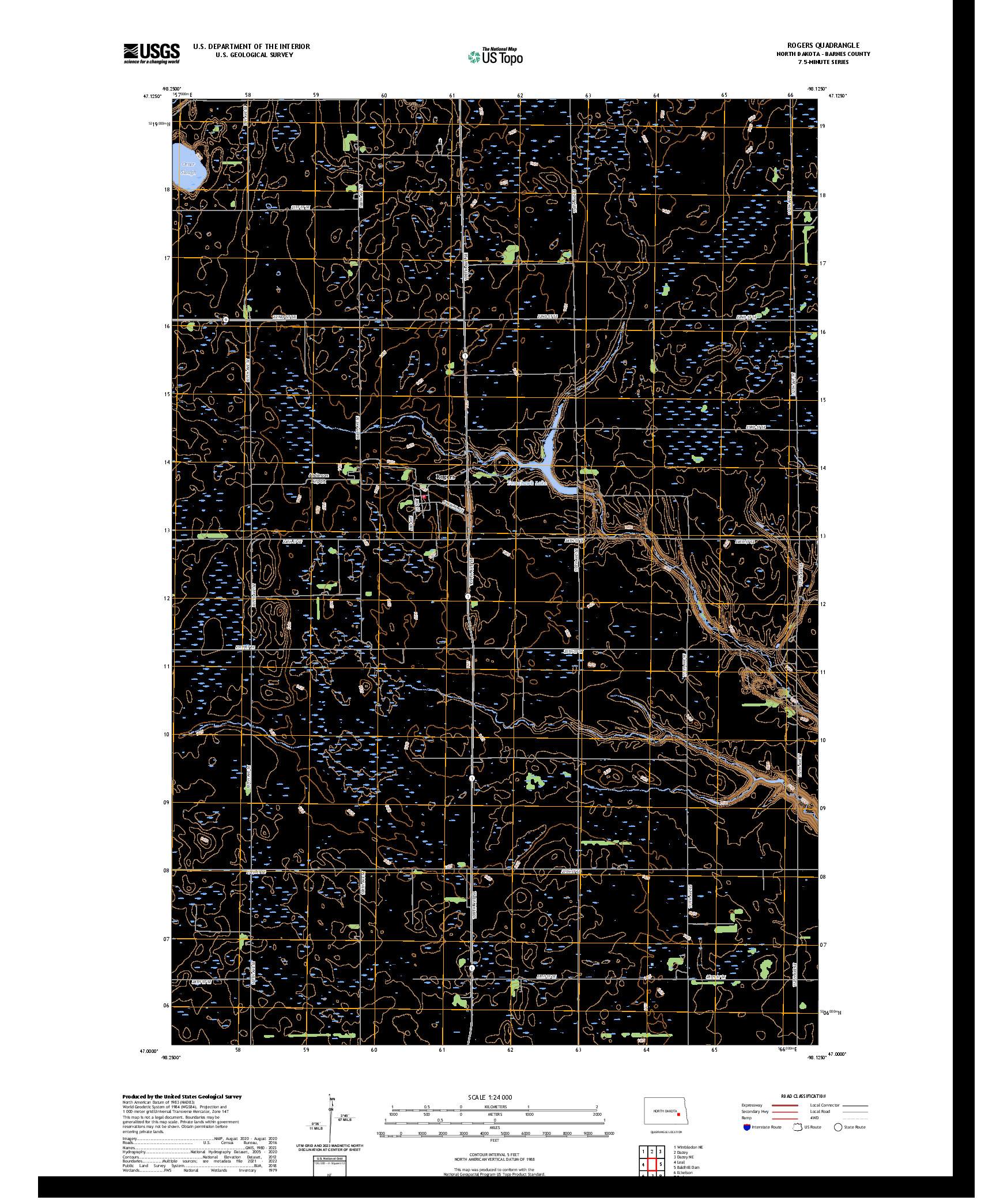 US TOPO 7.5-MINUTE MAP FOR ROGERS, ND